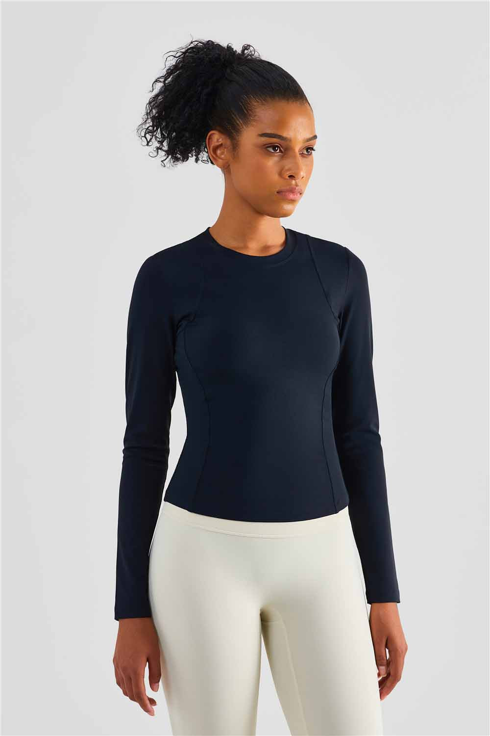 CX1495-Nuls Europe and the United States soft breast line slim-fit version long-sleeved yoga wear classic round neck one-piece yoga blazer
