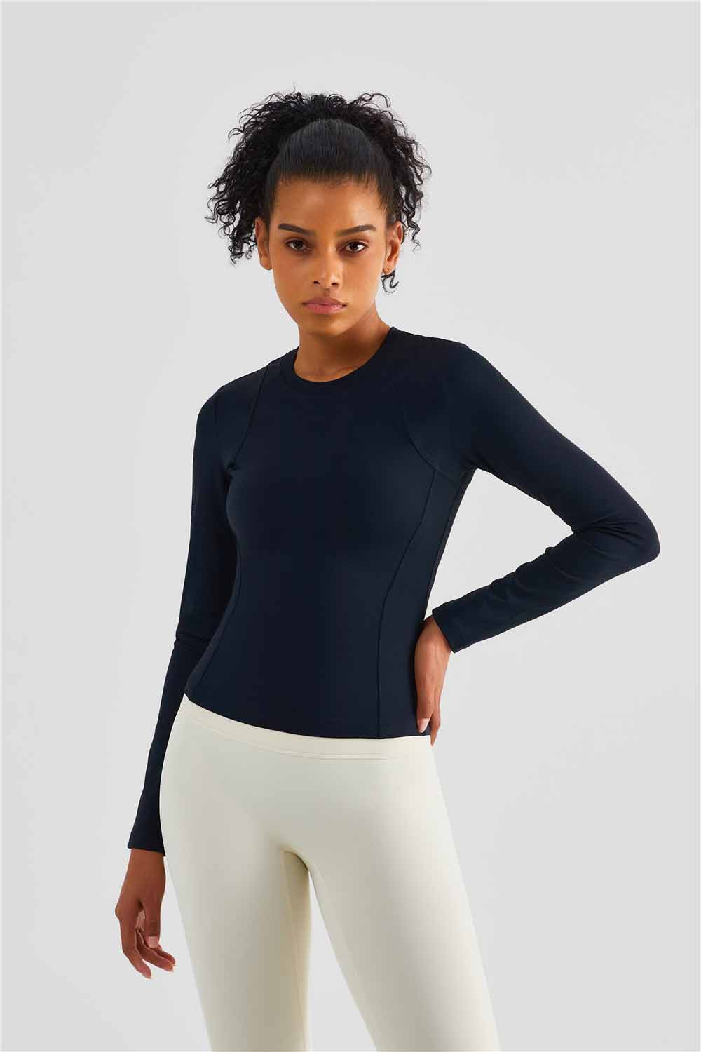 CX1495-Nuls Europe and the United States soft breast line slim-fit version long-sleeved yoga wear classic round neck one-piece yoga blazer