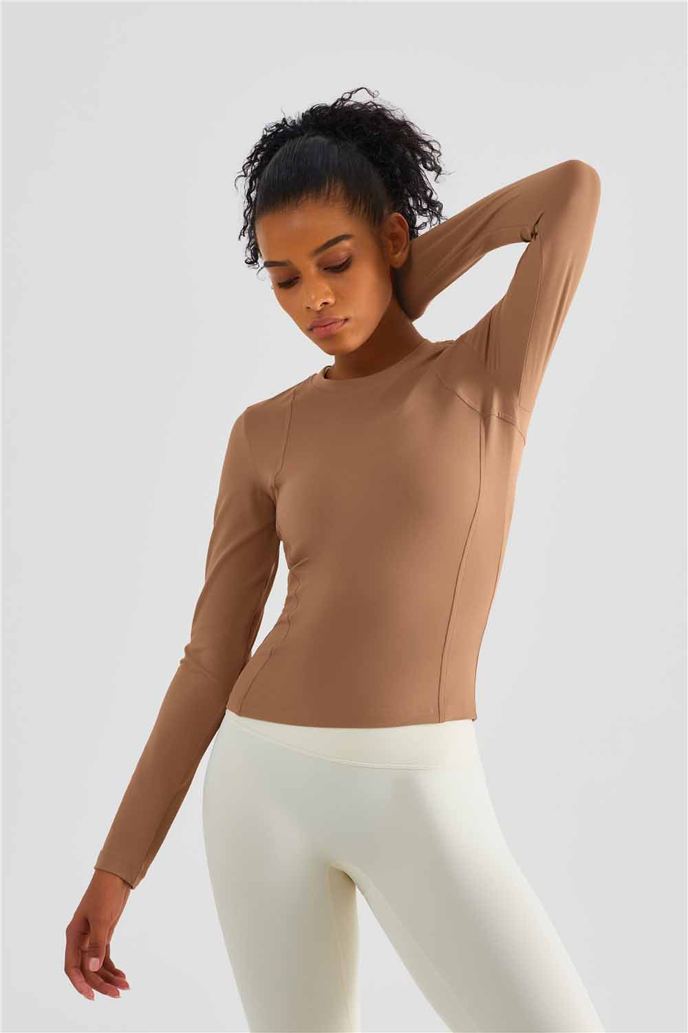 CX1495-Nuls Europe and the United States soft breast line slim-fit version long-sleeved yoga wear classic round neck one-piece yoga blazer