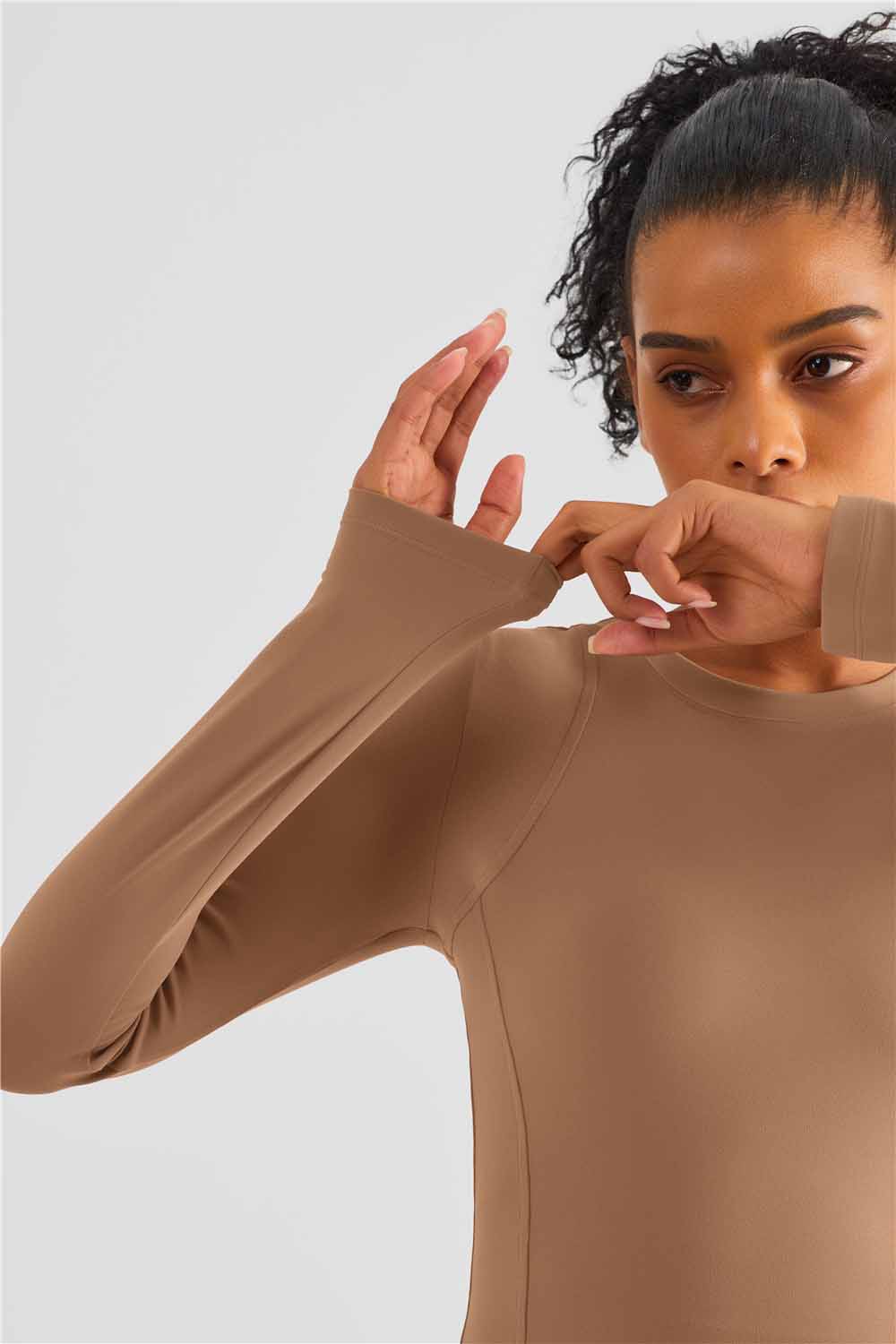 CX1495-Nuls Europe and the United States soft breast line slim-fit version long-sleeved yoga wear classic round neck one-piece yoga blazer