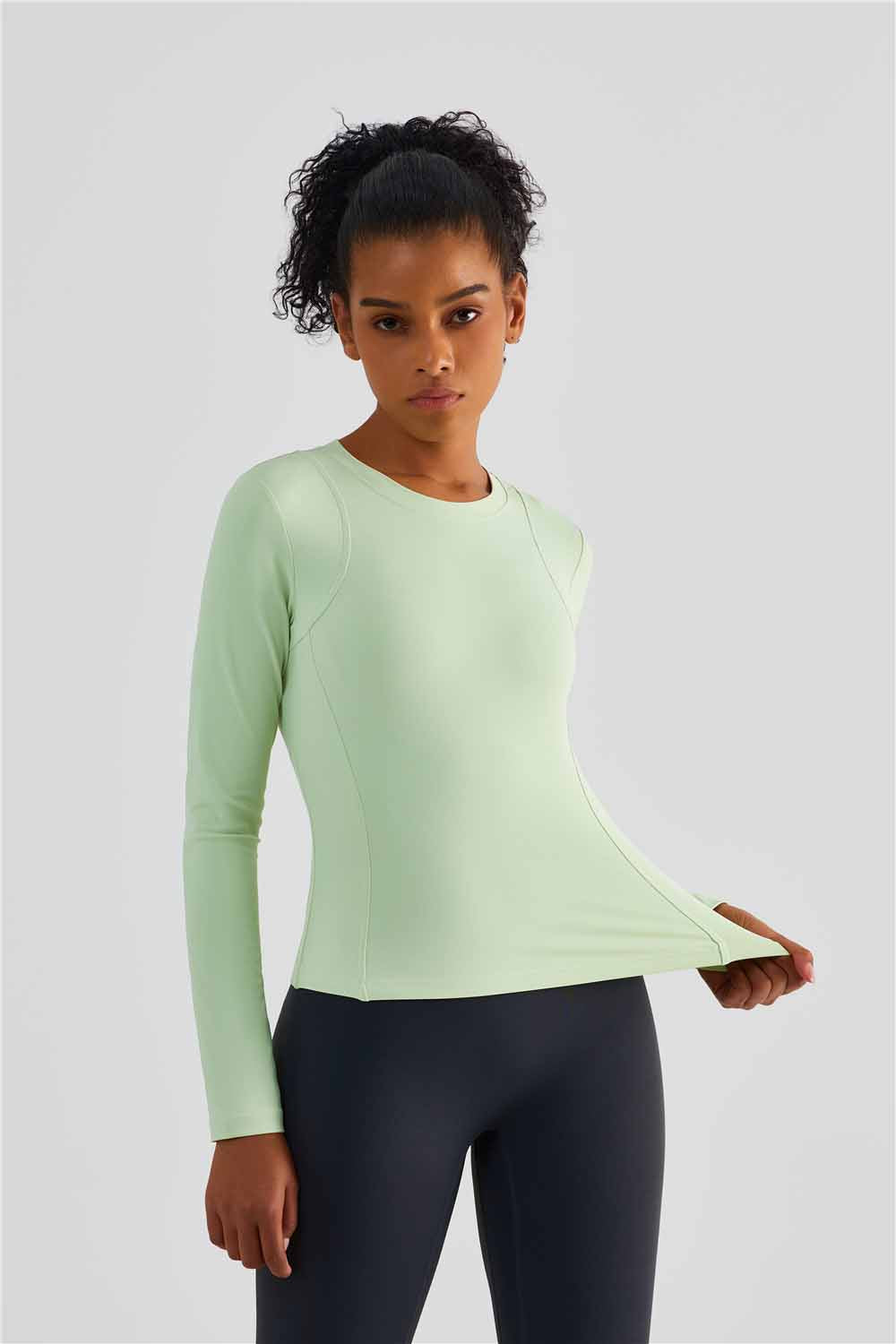 CX1495-Nuls Europe and the United States soft breast line slim-fit version long-sleeved yoga wear classic round neck one-piece yoga blazer