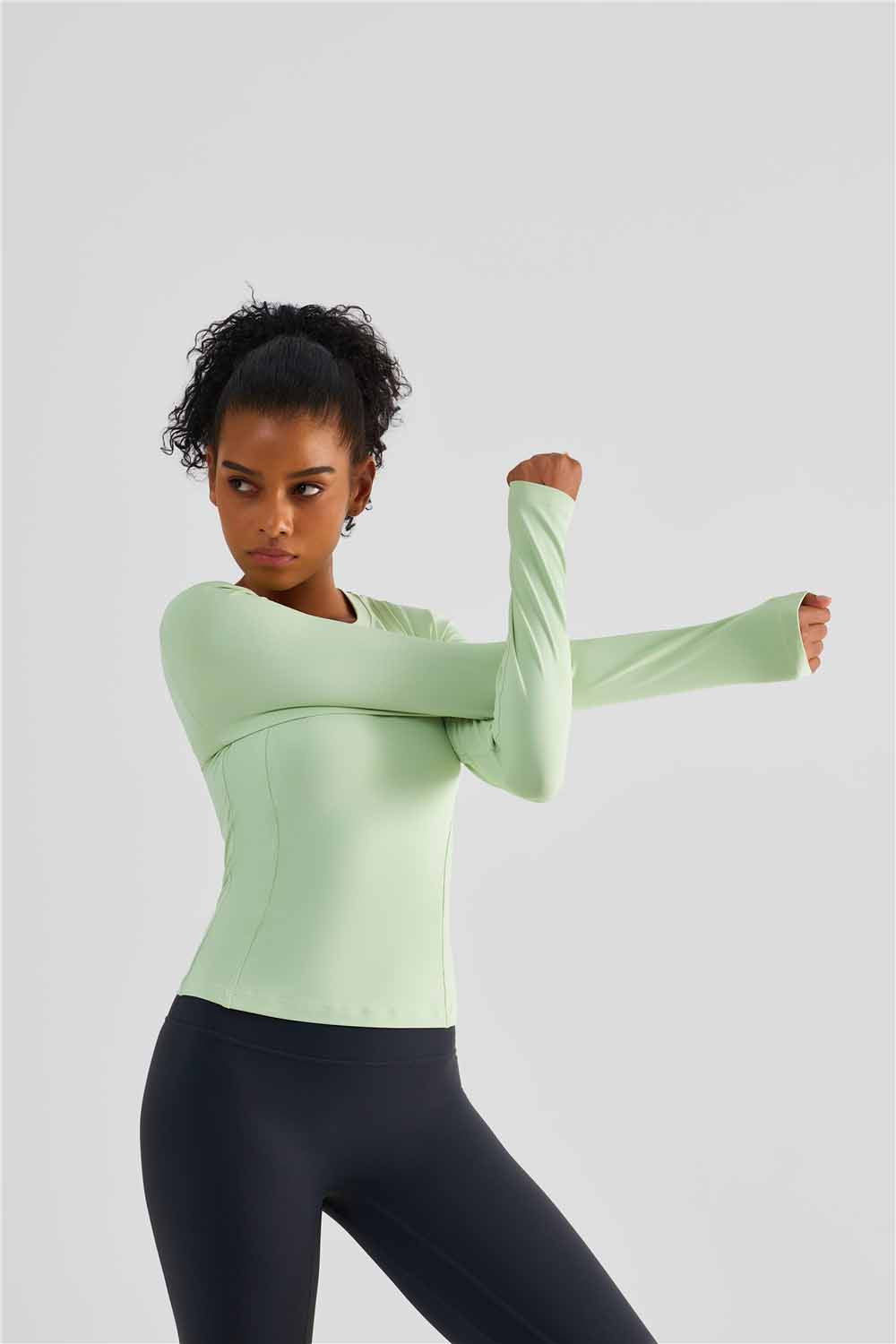 CX1495-Nuls Europe and the United States soft breast line slim-fit version long-sleeved yoga wear classic round neck one-piece yoga blazer