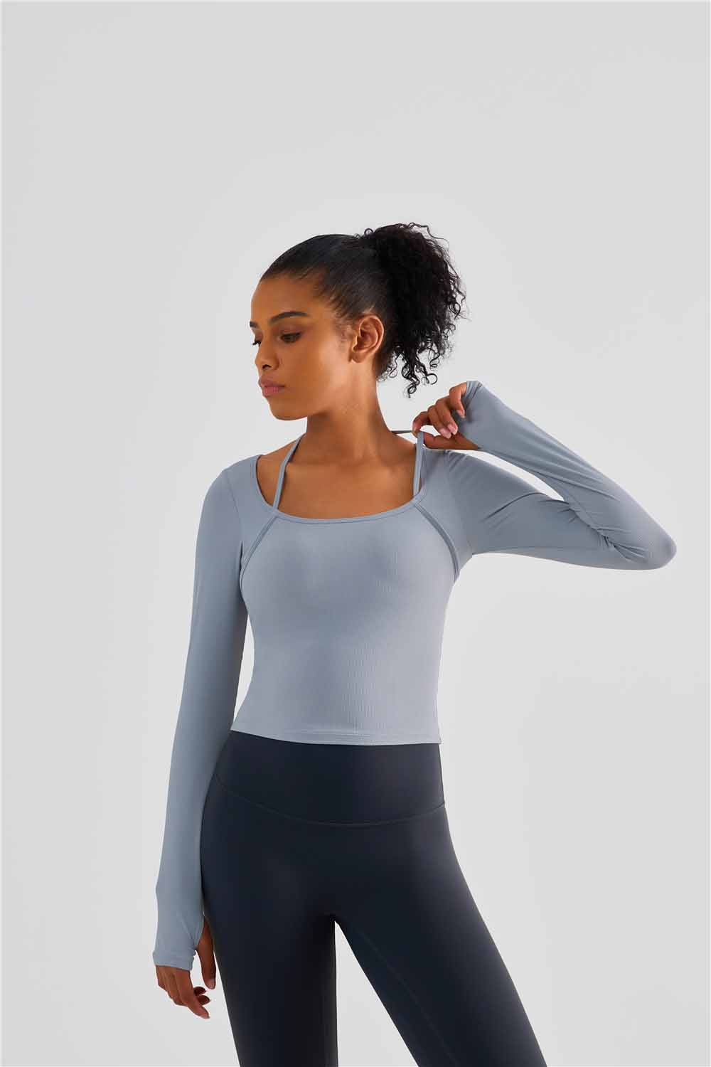 CX1489-Europe and the United States hang neck sportswear cross-border yoga wear original top women with chest pad long-sleeved fitness wear