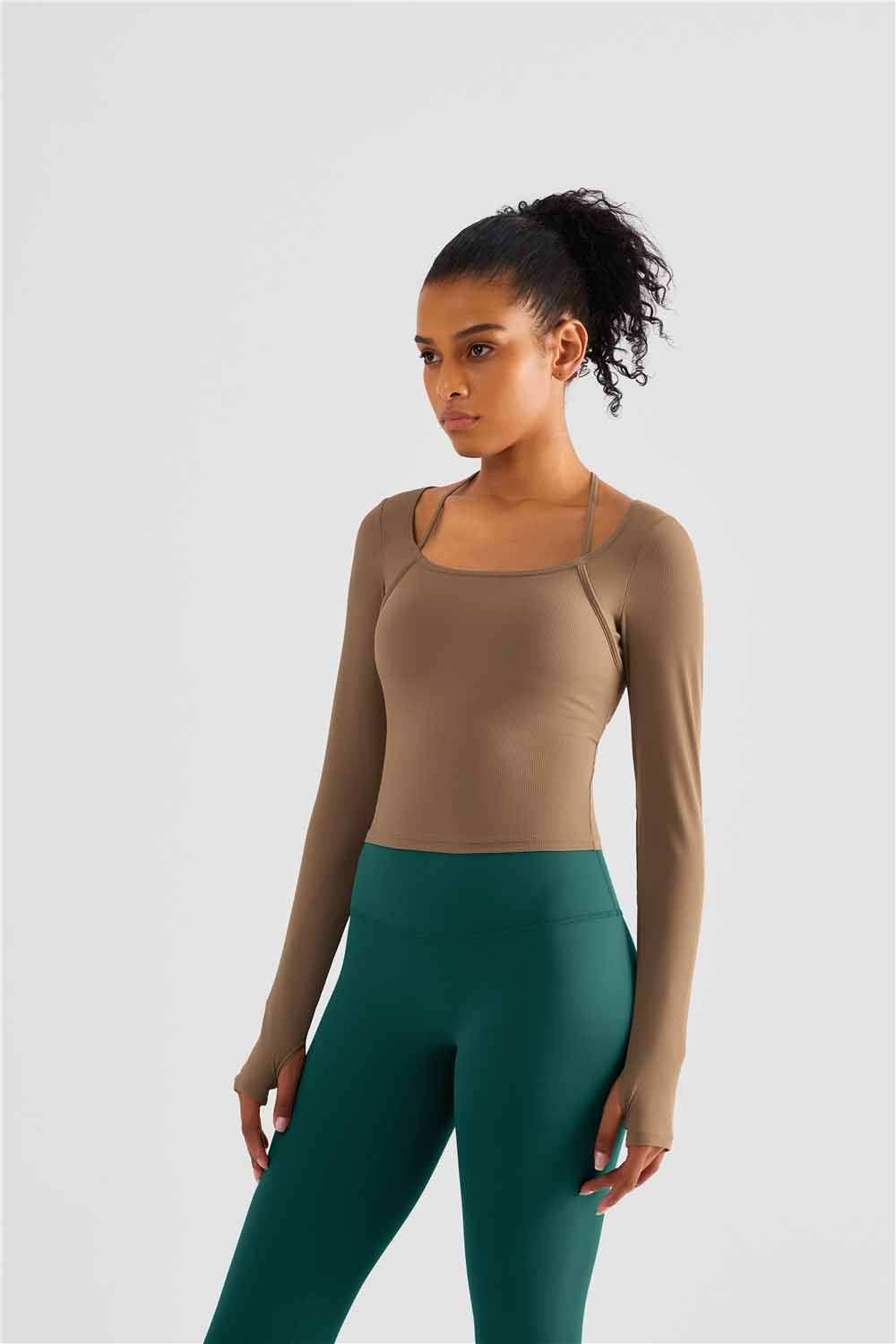 CX1489-Europe and the United States hang neck sportswear cross-border yoga wear original top women with chest pad long-sleeved fitness wear