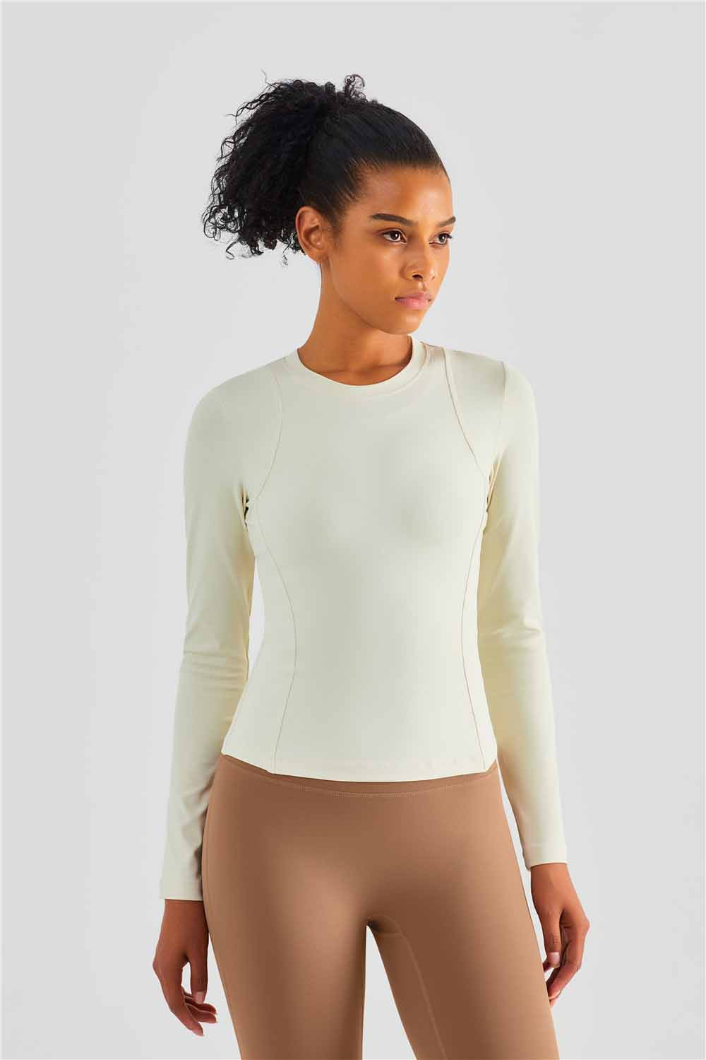 CX1495-Nuls Europe and the United States soft breast line slim-fit version long-sleeved yoga wear classic round neck one-piece yoga blazer