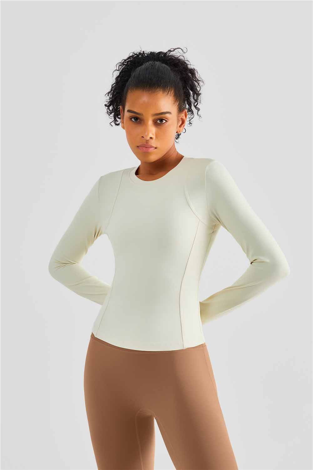 CX1495-Nuls Europe and the United States soft breast line slim-fit version long-sleeved yoga wear classic round neck one-piece yoga blazer