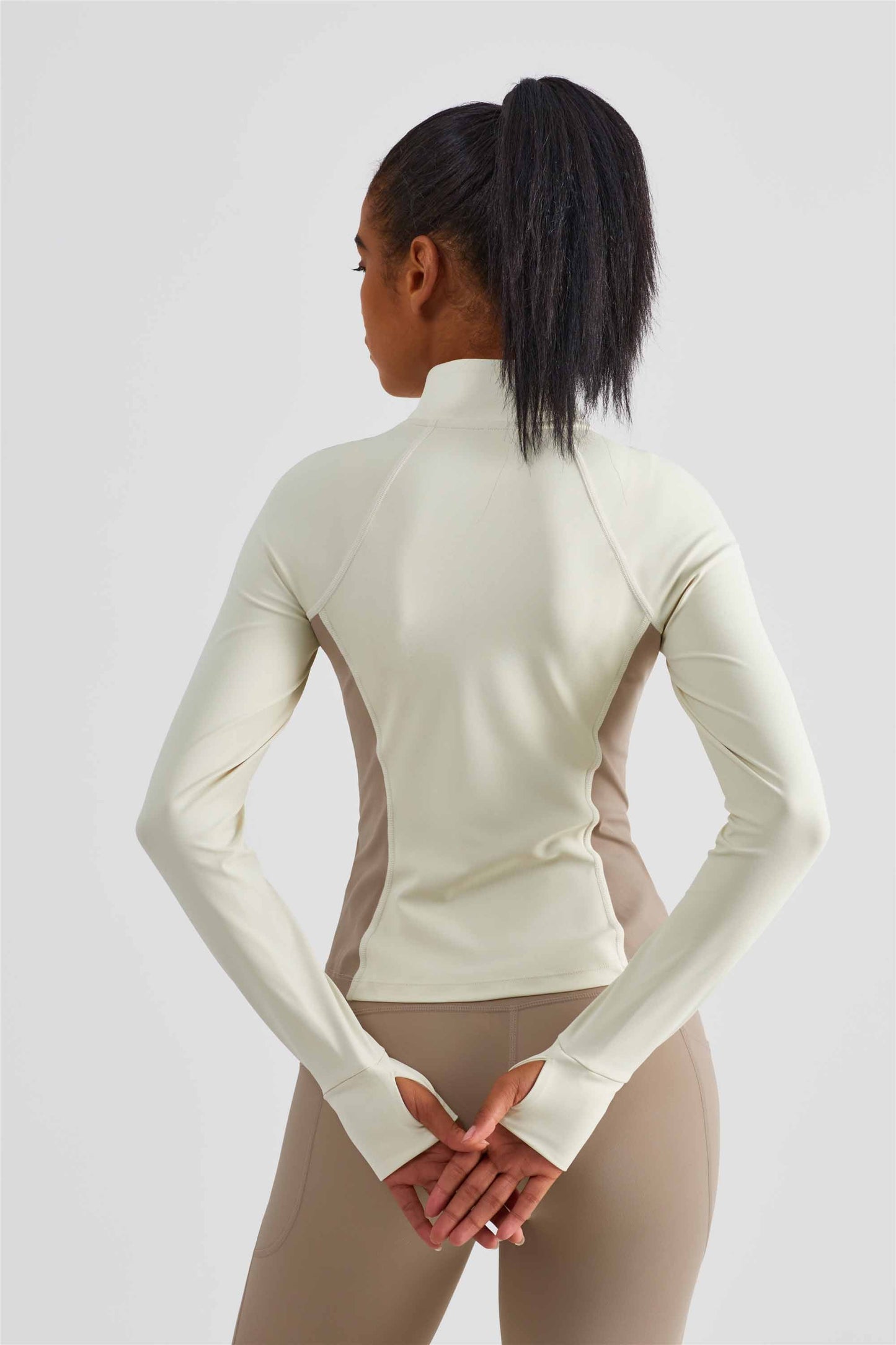 WT1505-NULS new matching color waist fine top women's non-slip zipper comfortable tight sport coat High tie finger set sportswear