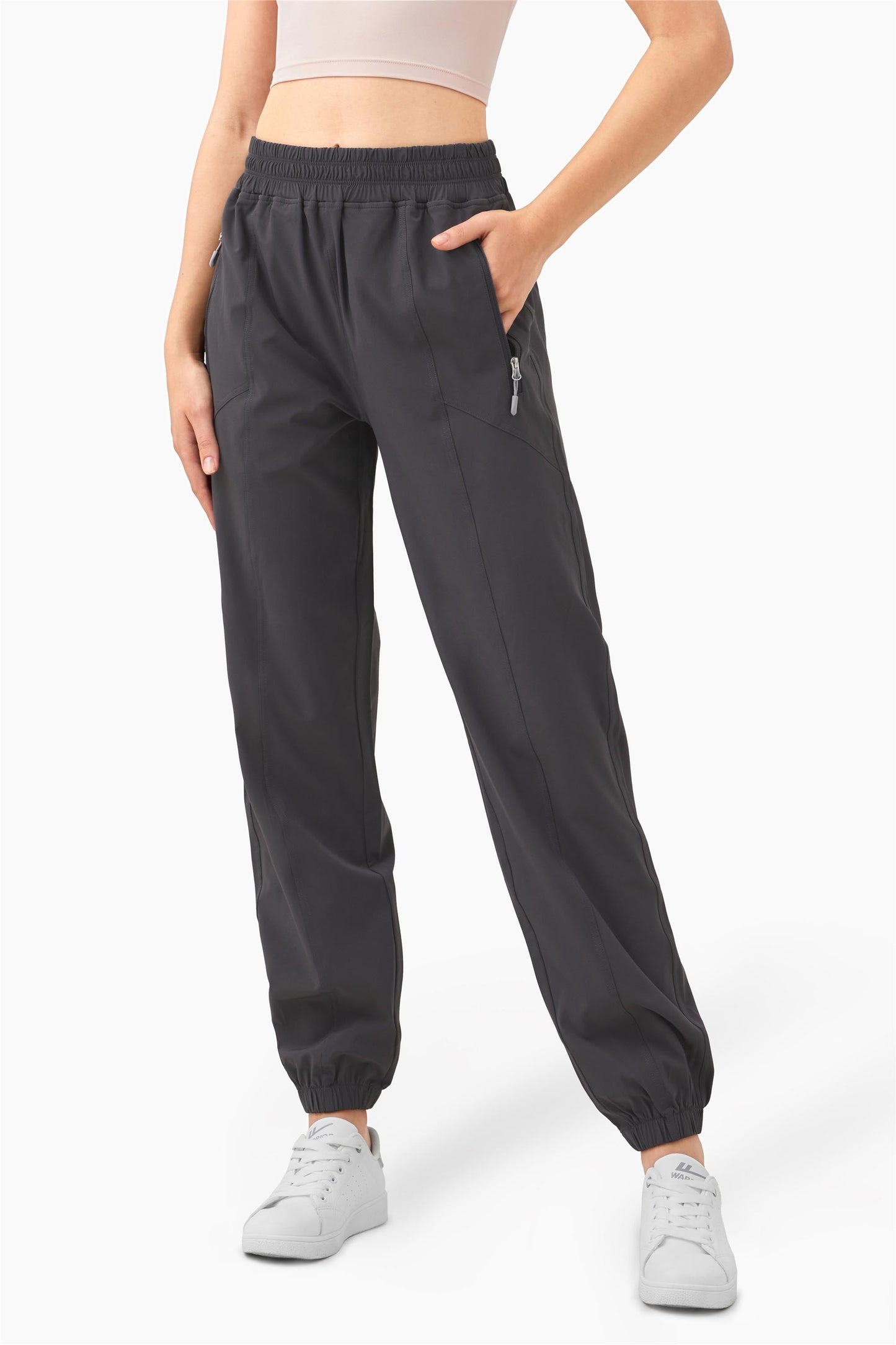 CK1254-SZ Tight zipper pocket high-waisted running pants Women's peach wing hip Fitness pants Loose casual leg corset sweatpants