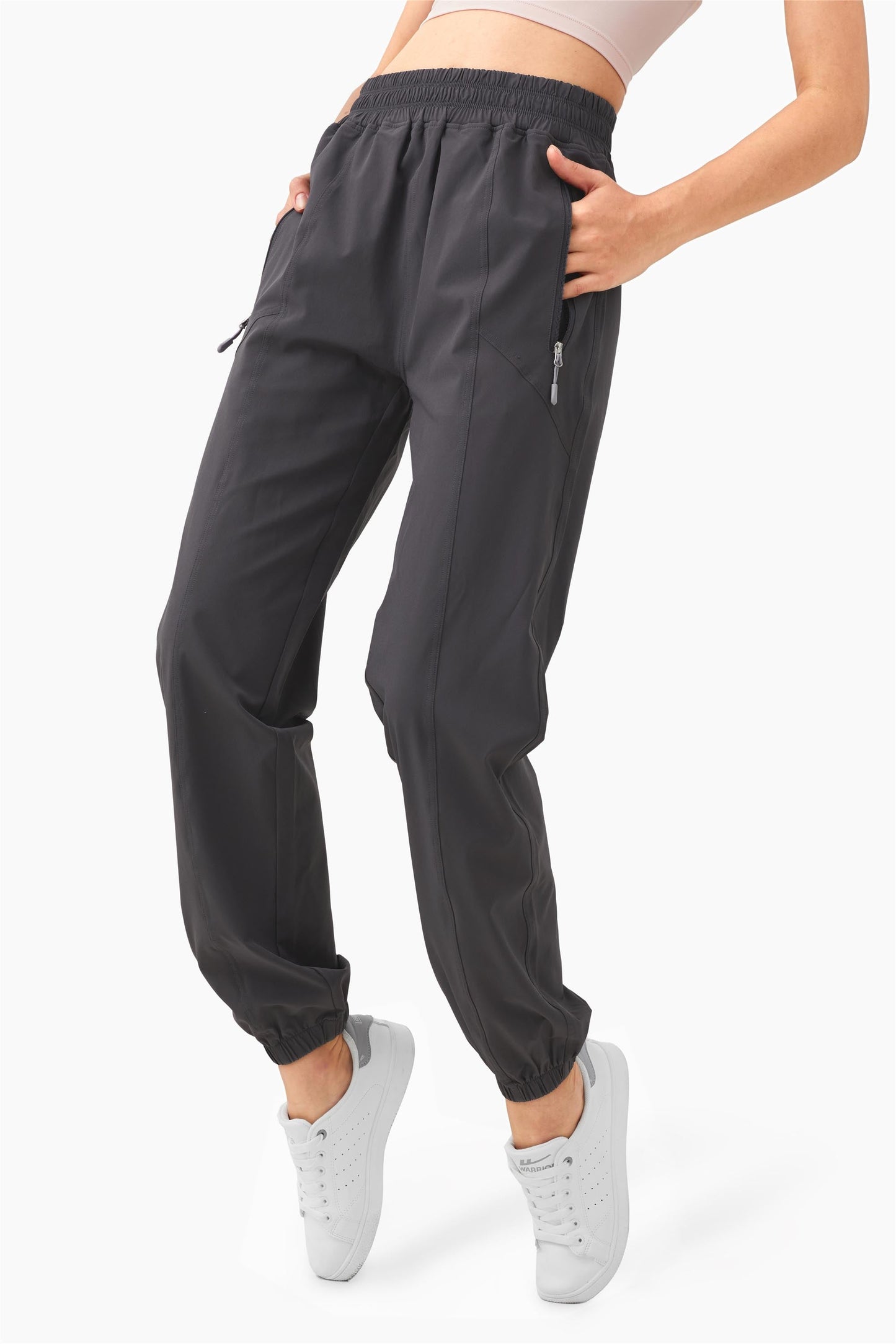 CK1254-SZ Tight zipper pocket high-waisted running pants Women's peach wing hip Fitness pants Loose casual leg corset sweatpants