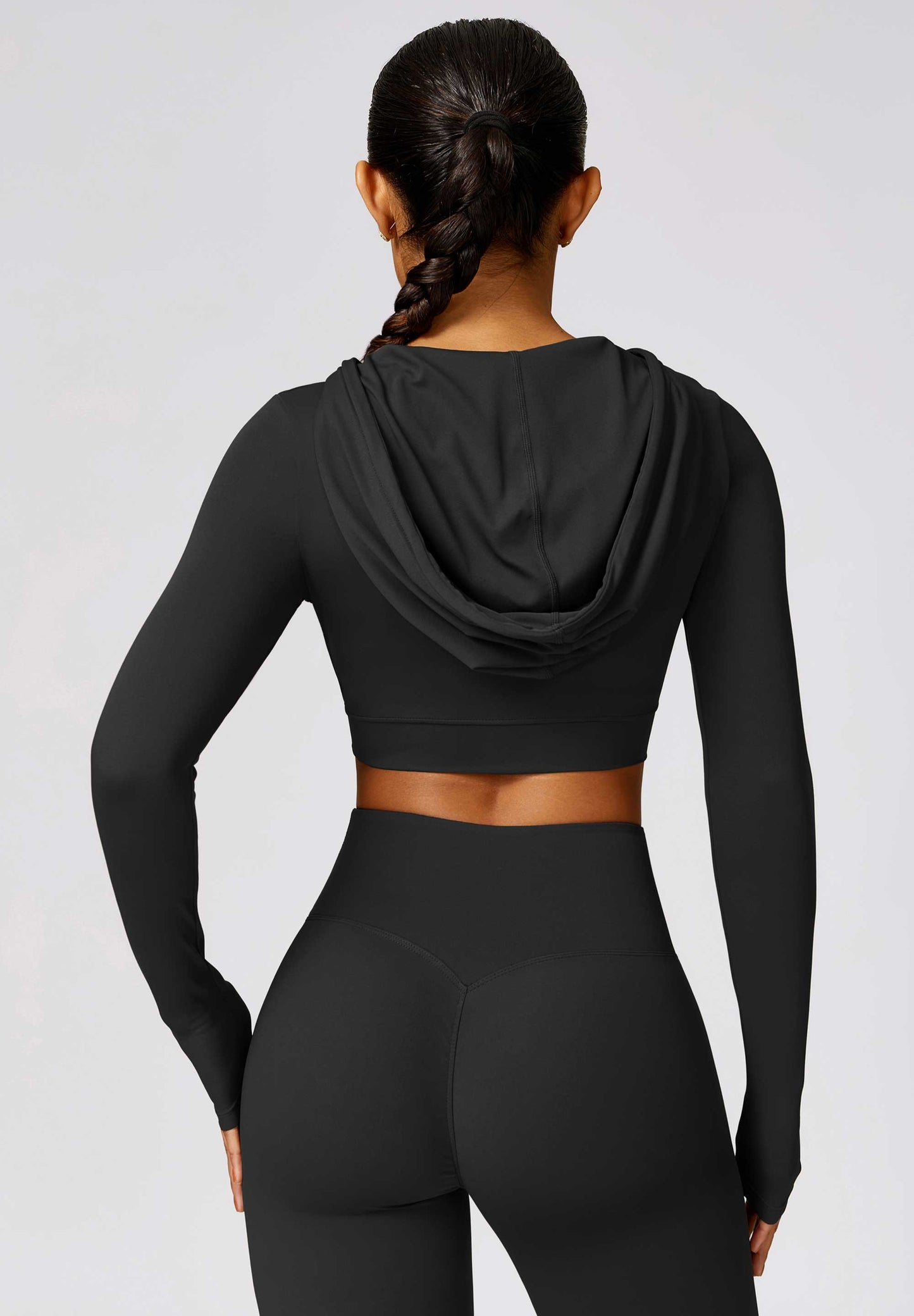 HR8579-3-Spring quick-drying long-sleeved yoga training outdoor running sports T-shirt with hooded fitness top