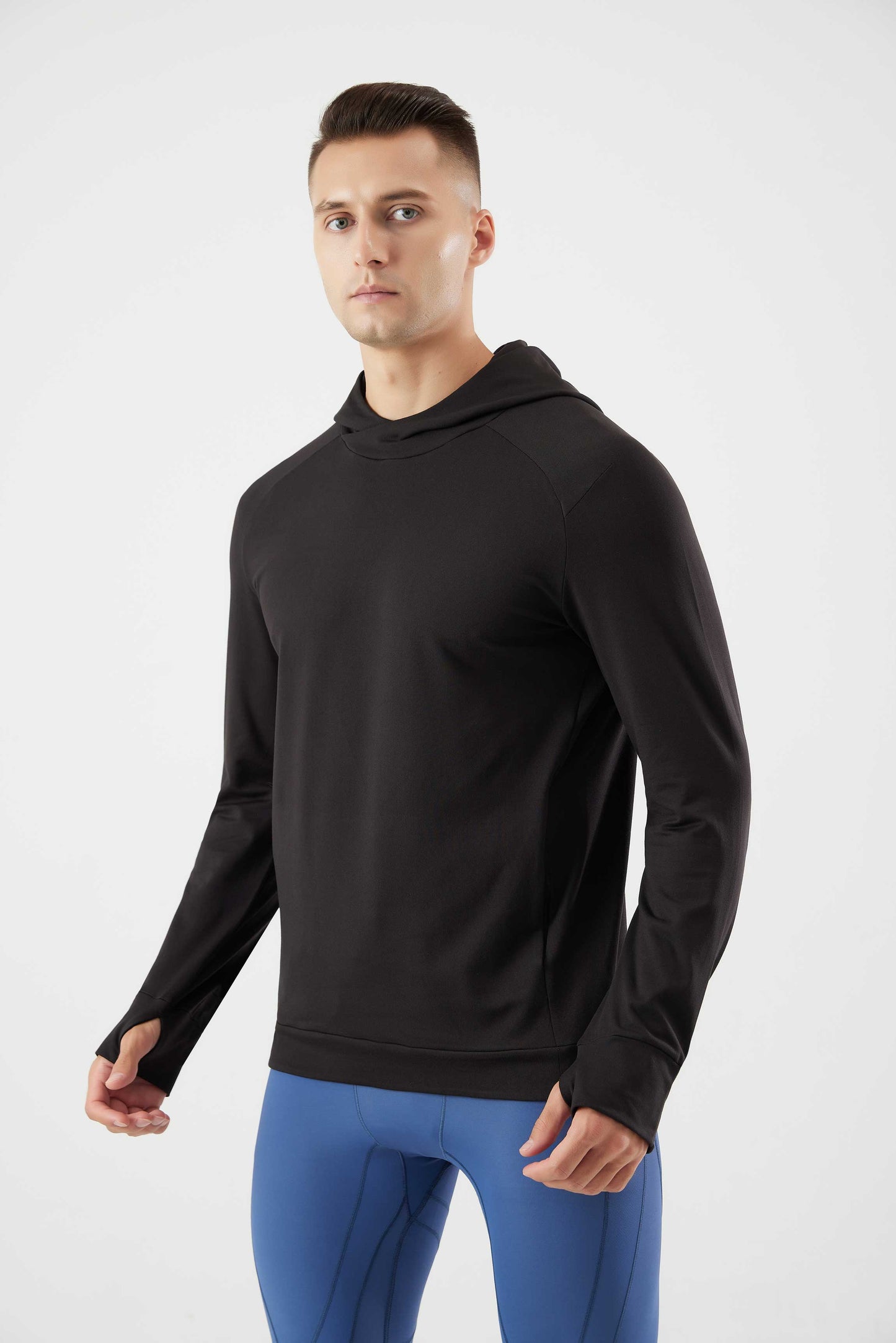 HRYT23005-Autumn and winter running hooded warm hoodie long sleeve jacket outdoor skiing plus velvet thumb hole fitness training clothes