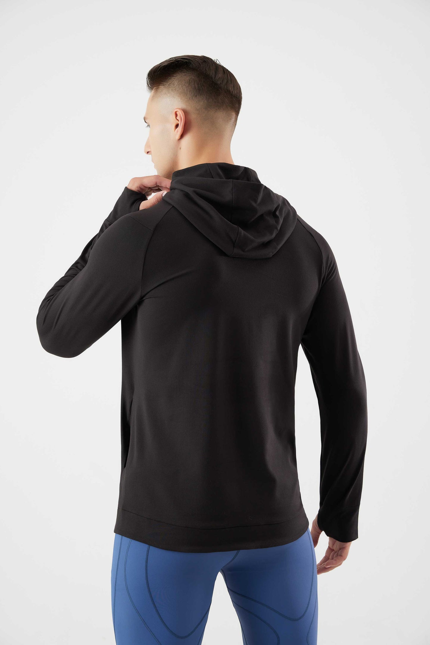 HRYT23005-Autumn and winter running hooded warm hoodie long sleeve jacket outdoor skiing plus velvet thumb hole fitness training clothes