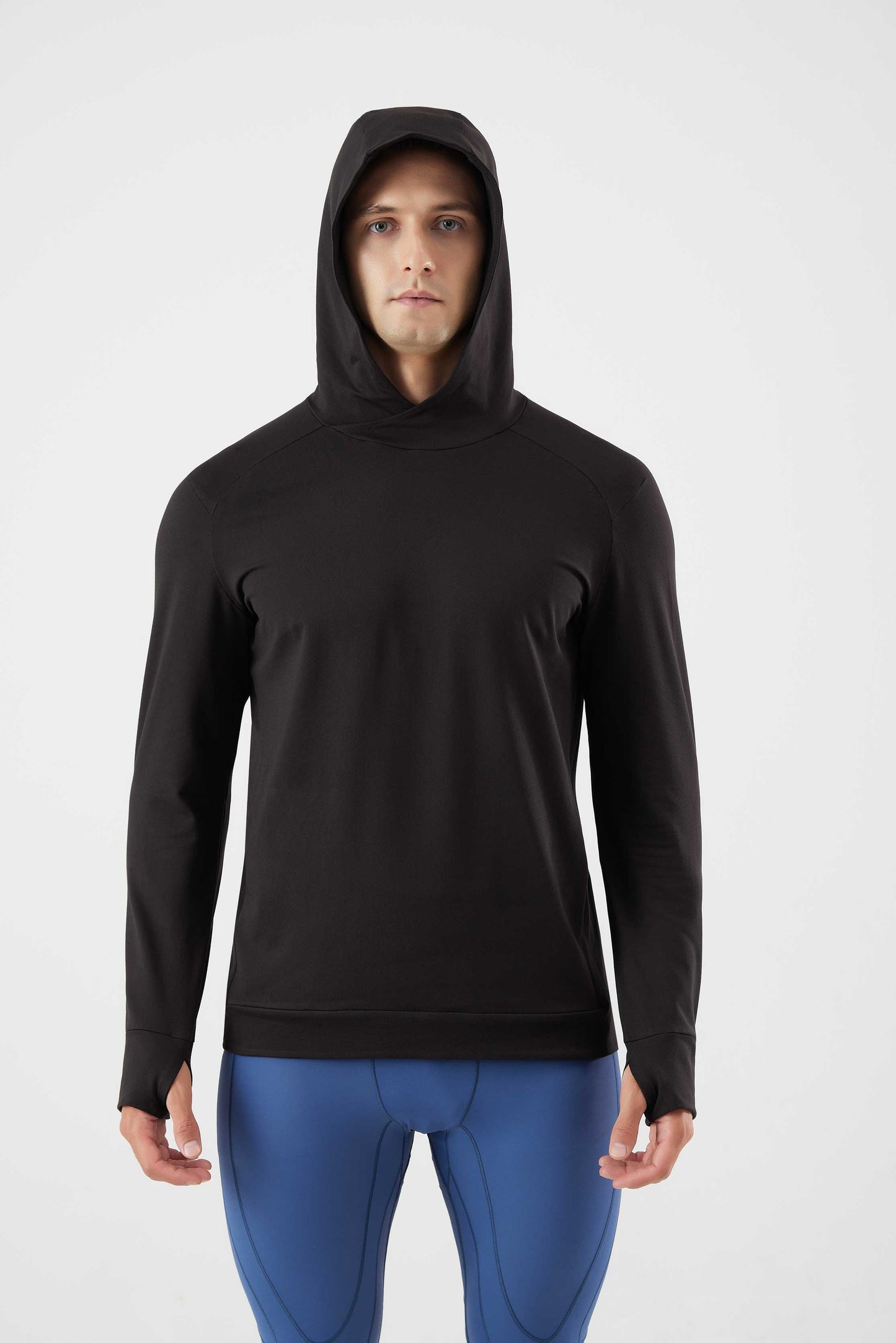 HRYT23005-Autumn and winter running hooded warm hoodie long sleeve jacket outdoor skiing plus velvet thumb hole fitness training clothes