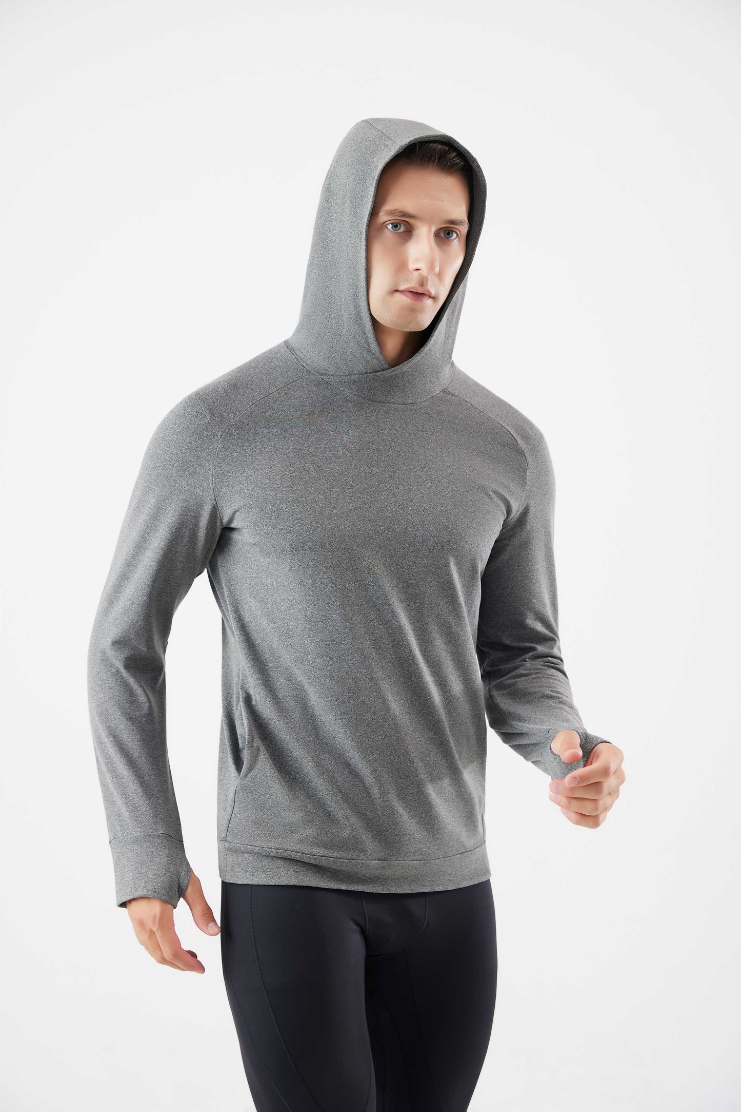 HRYT23005-Autumn and winter running hooded warm hoodie long sleeve jacket outdoor skiing plus velvet thumb hole fitness training clothes