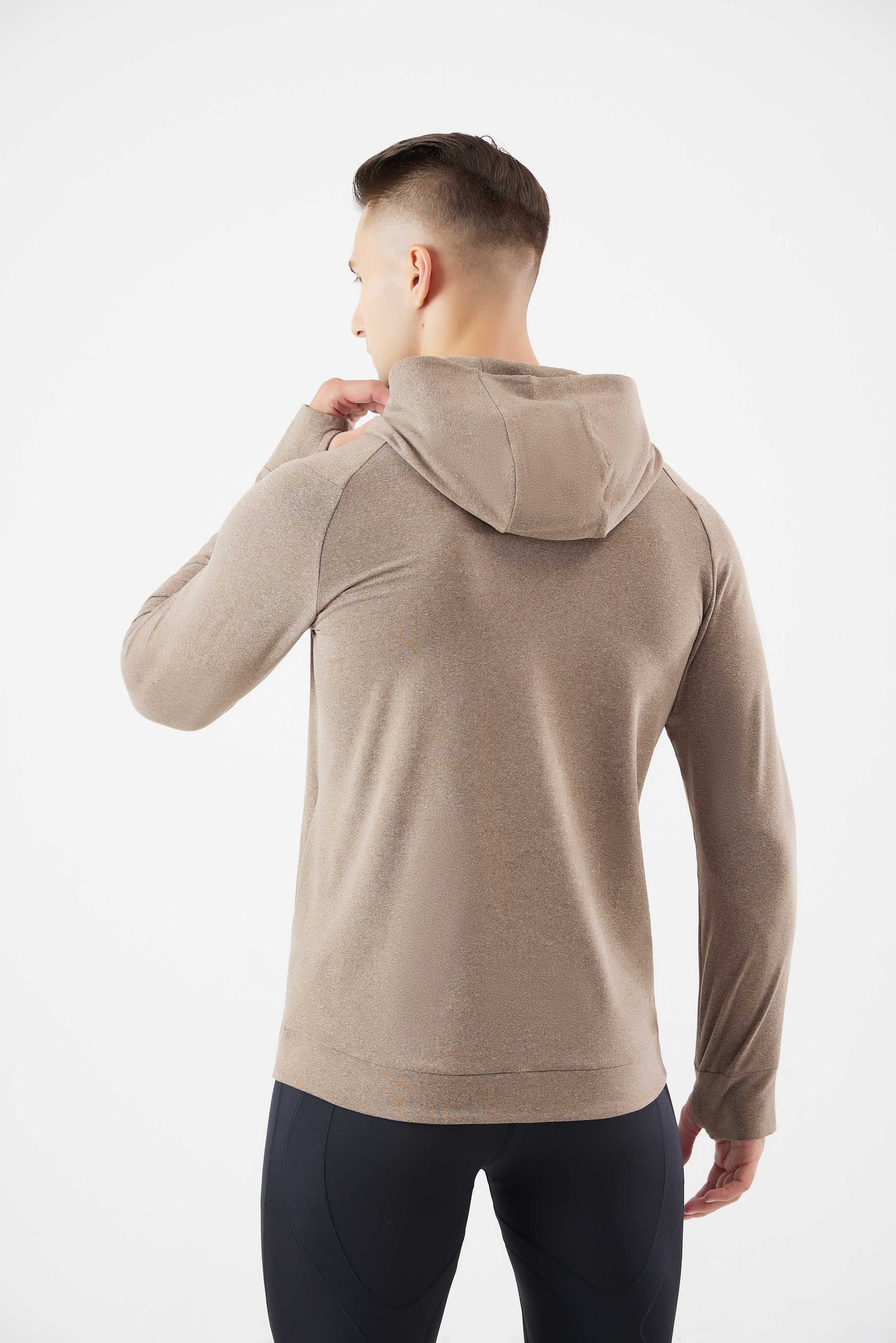 HRYT23005-Autumn and winter running hooded warm hoodie long sleeve jacket outdoor skiing plus velvet thumb hole fitness training clothes