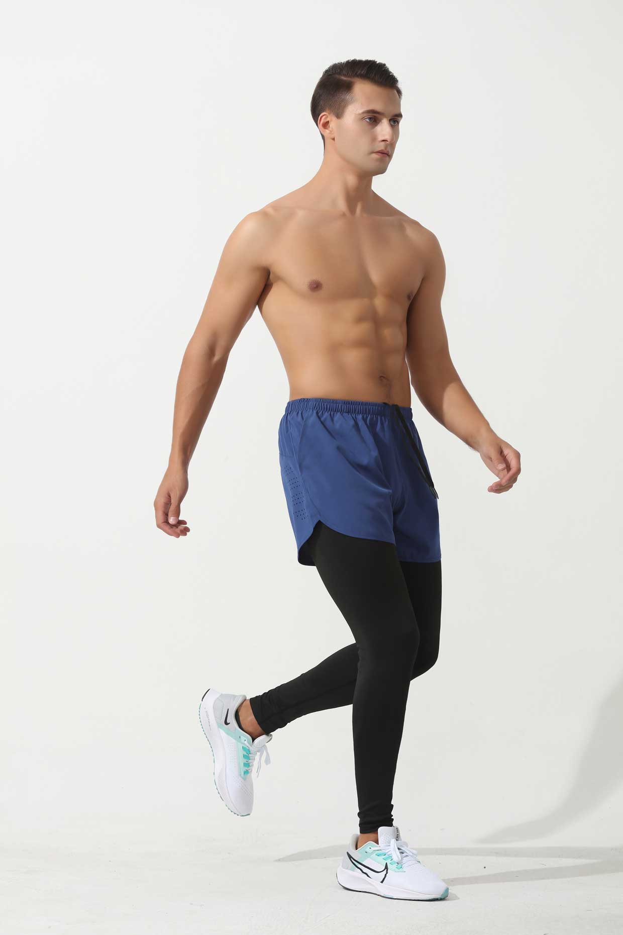 HRYTE60001- Europe and the United States cross-border fitness pants elastic running quick dry pants basketball training pants fake two pairs of tight sweatpants men