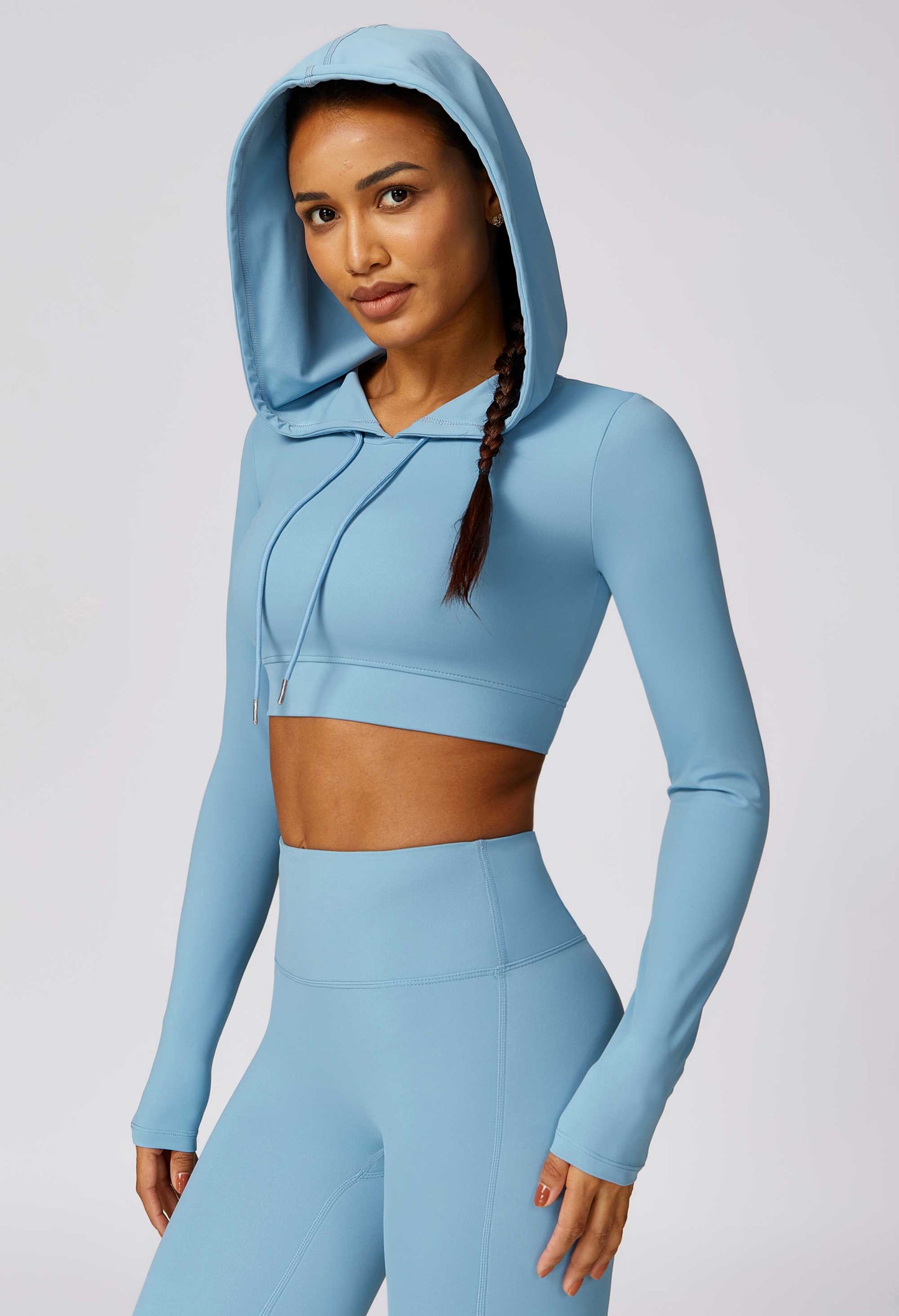 HR8579-3-Spring quick-drying long-sleeved yoga training outdoor running sports T-shirt with hooded fitness top