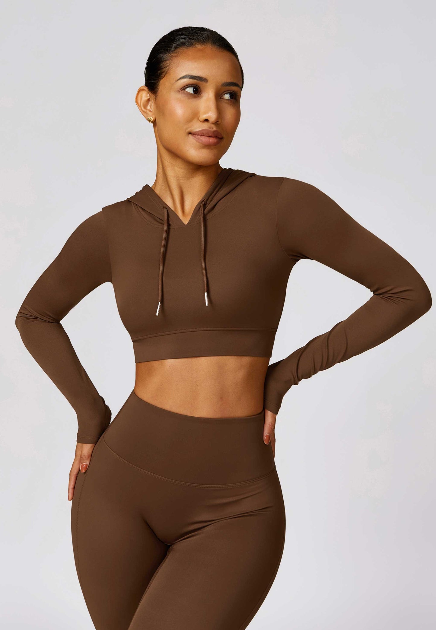 HR8579-3-Spring quick-drying long-sleeved yoga training outdoor running sports T-shirt with hooded fitness top