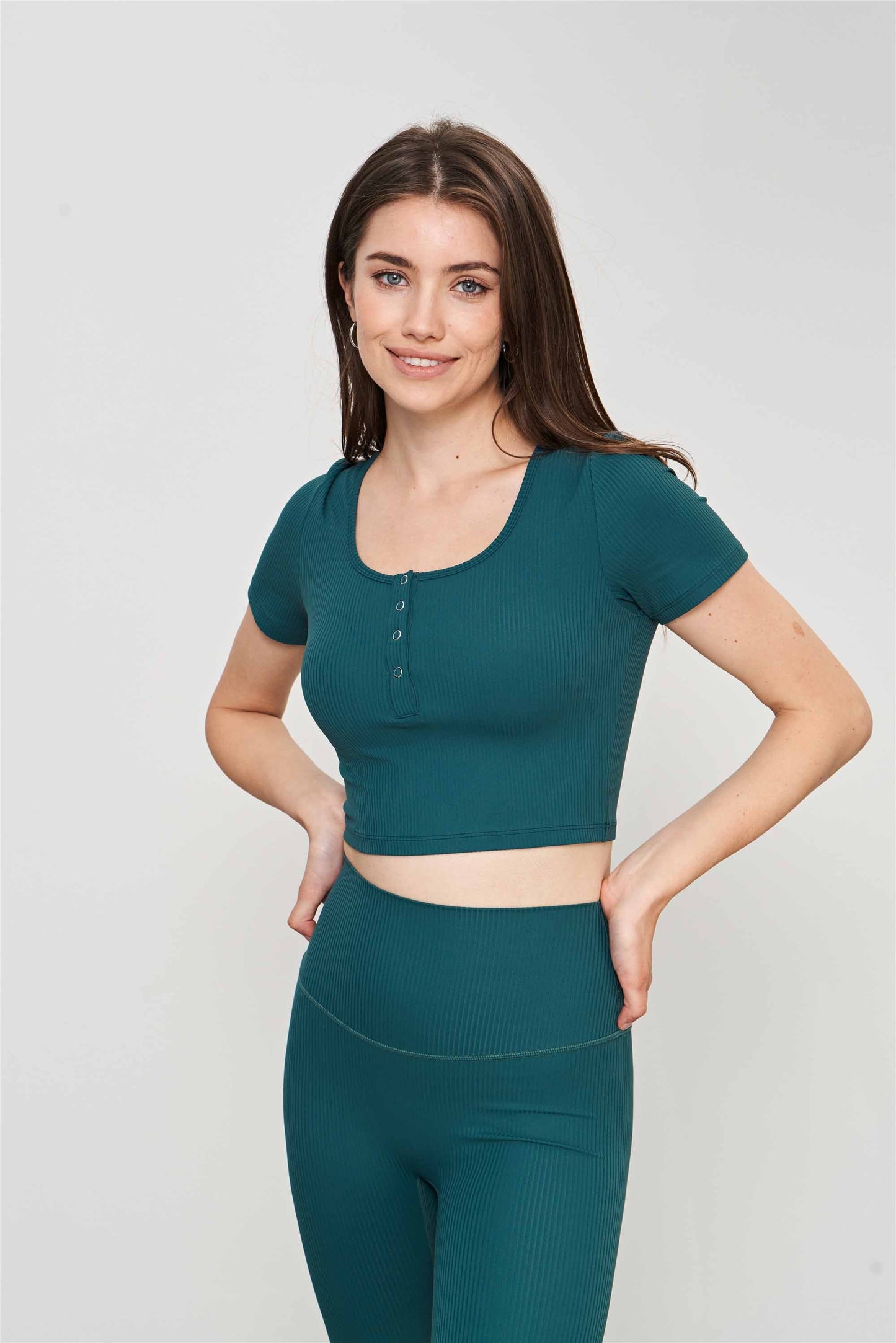 TX1537-Nuls ribbed nude Yoga Top Women's spring and summer skinny short-sleeved open and close buckle sport T-shirt