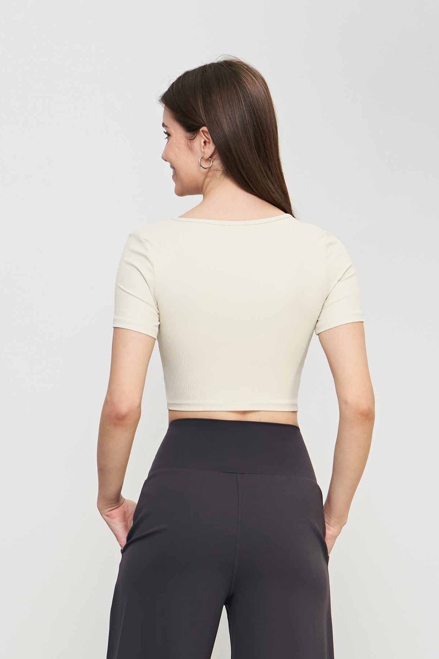 TX1537-Nuls ribbed nude Yoga Top Women's spring and summer skinny short-sleeved open and close buckle sport T-shirt