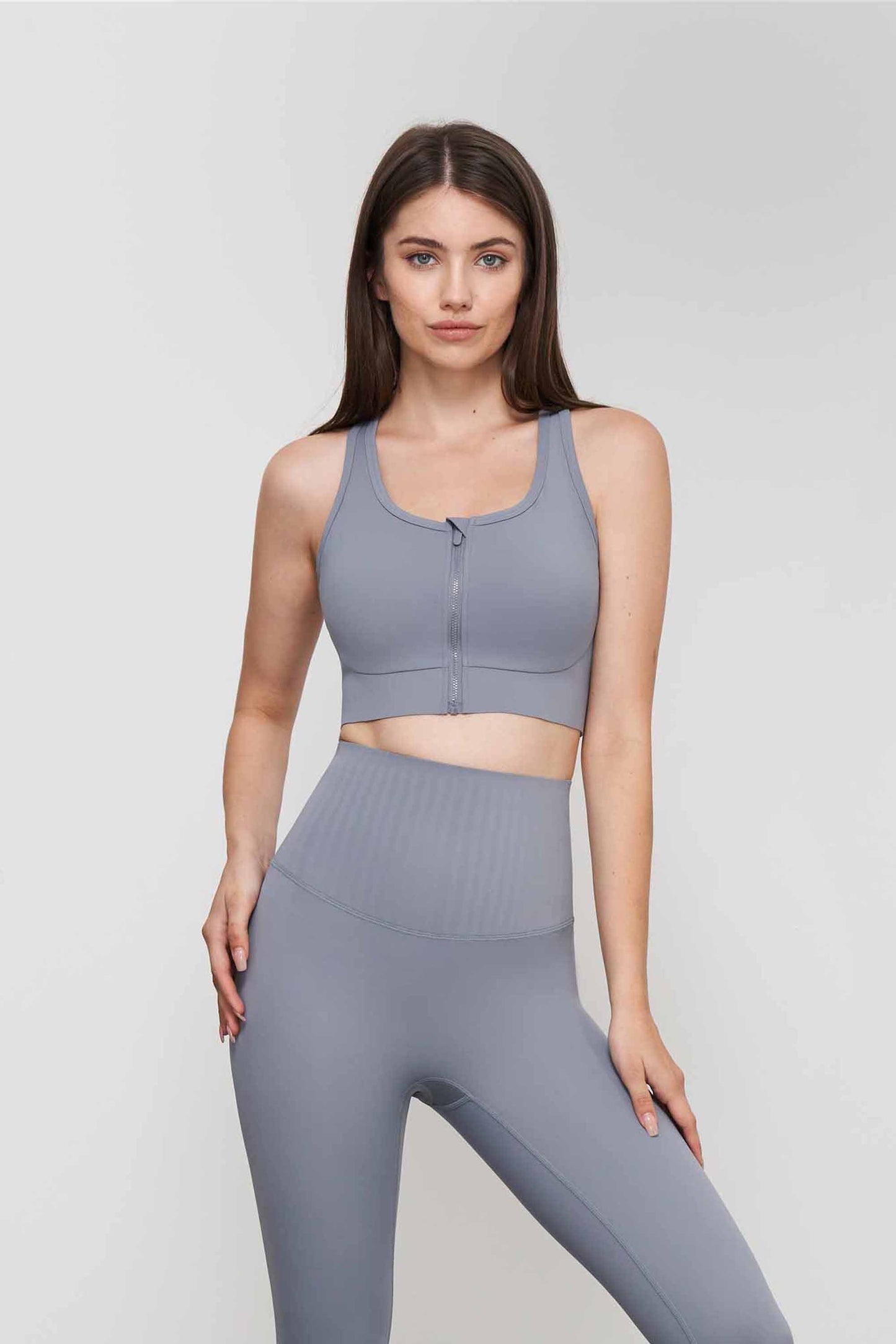 WX1547-SSLC LyCRa zipper sports underwear Women's one-piece fixed cup fitness vest hollow back yoga bra