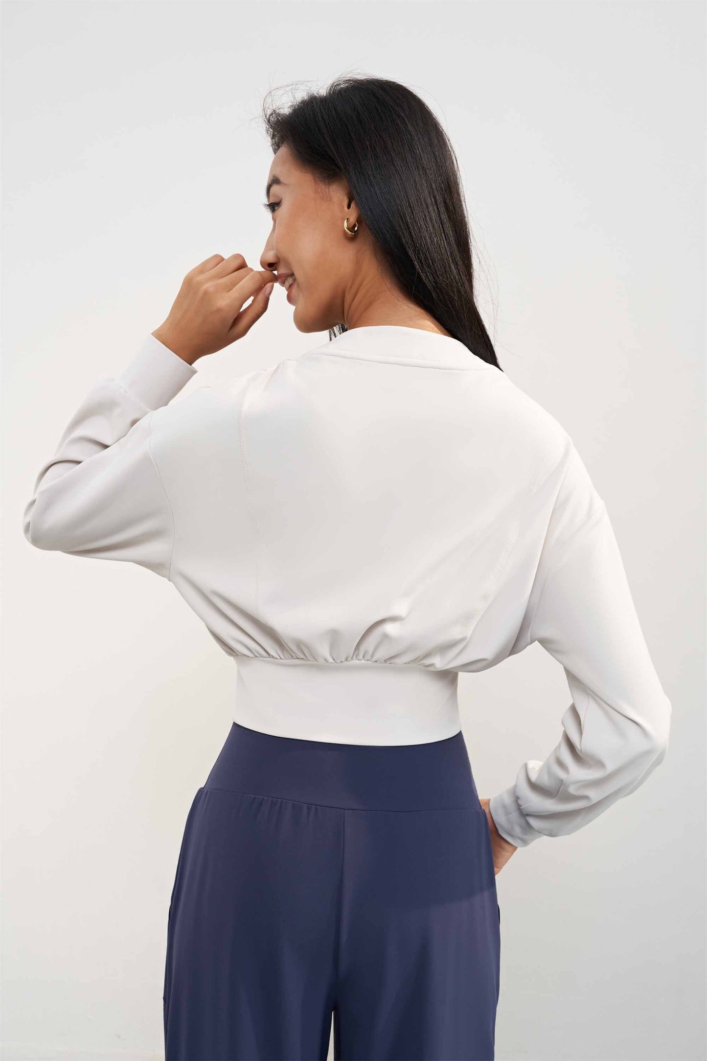 WT1598-Nuls thickened ground fur Fall/Winter Yoga coat Round neck waist short Slimming long sleeve zipper cardigan blazer