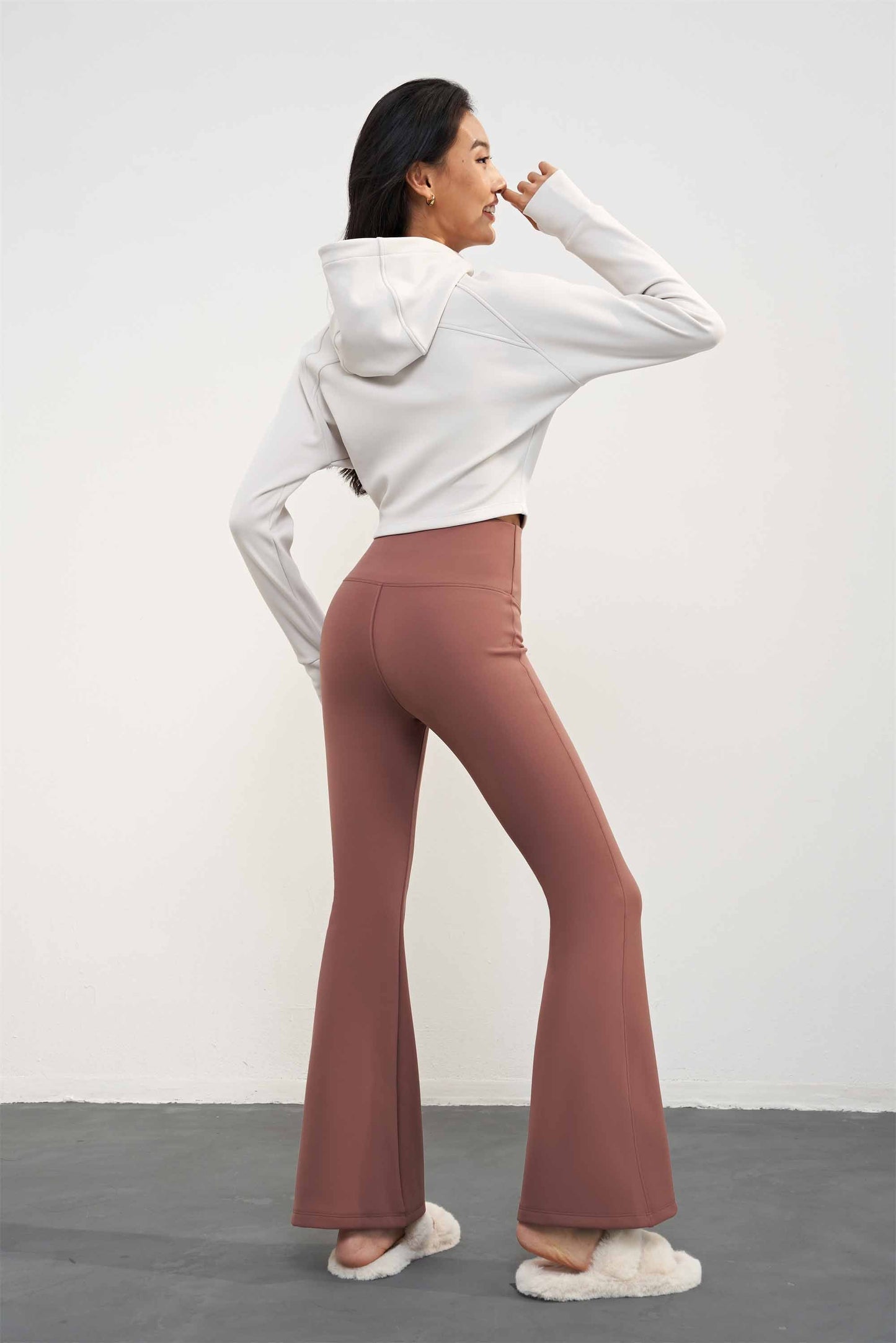 WT1606-LNU velvet-lined hooded stand-up collar sports coat Autumn and winter short slimming top women's sports yoga fitness wear