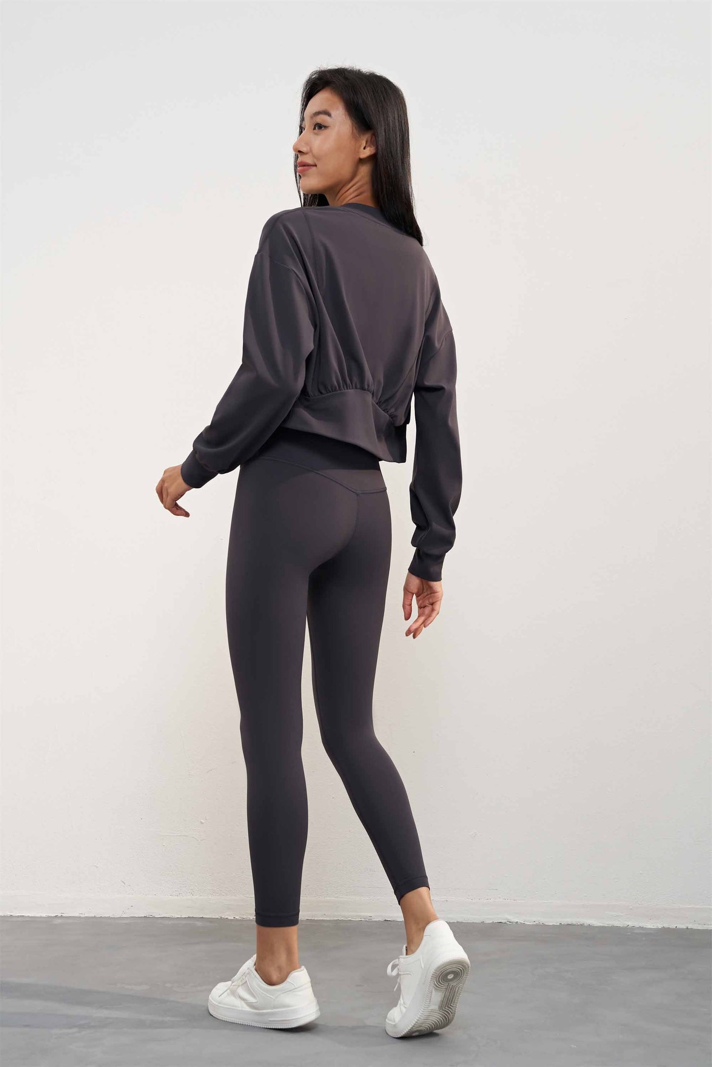 WT1598-Nuls thickened ground fur Fall/Winter Yoga coat Round neck waist short Slimming long sleeve zipper cardigan blazer