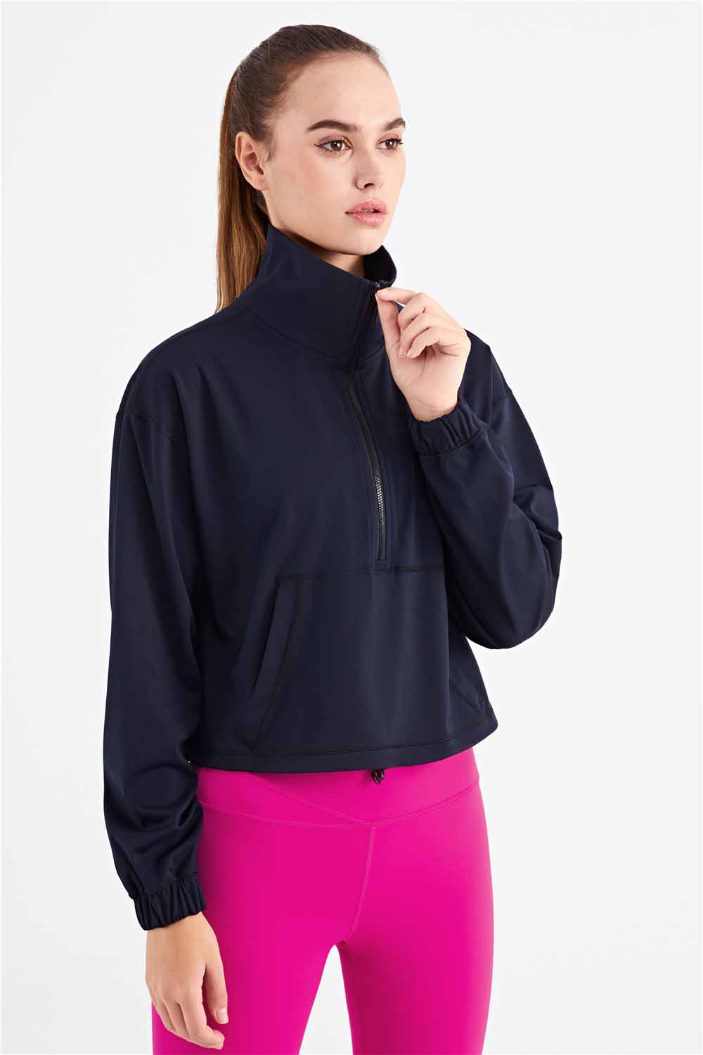 WT1426- Standing collar windproof yoga coat women's new medium strength yoga wear top zipper leisure sports fitness wear