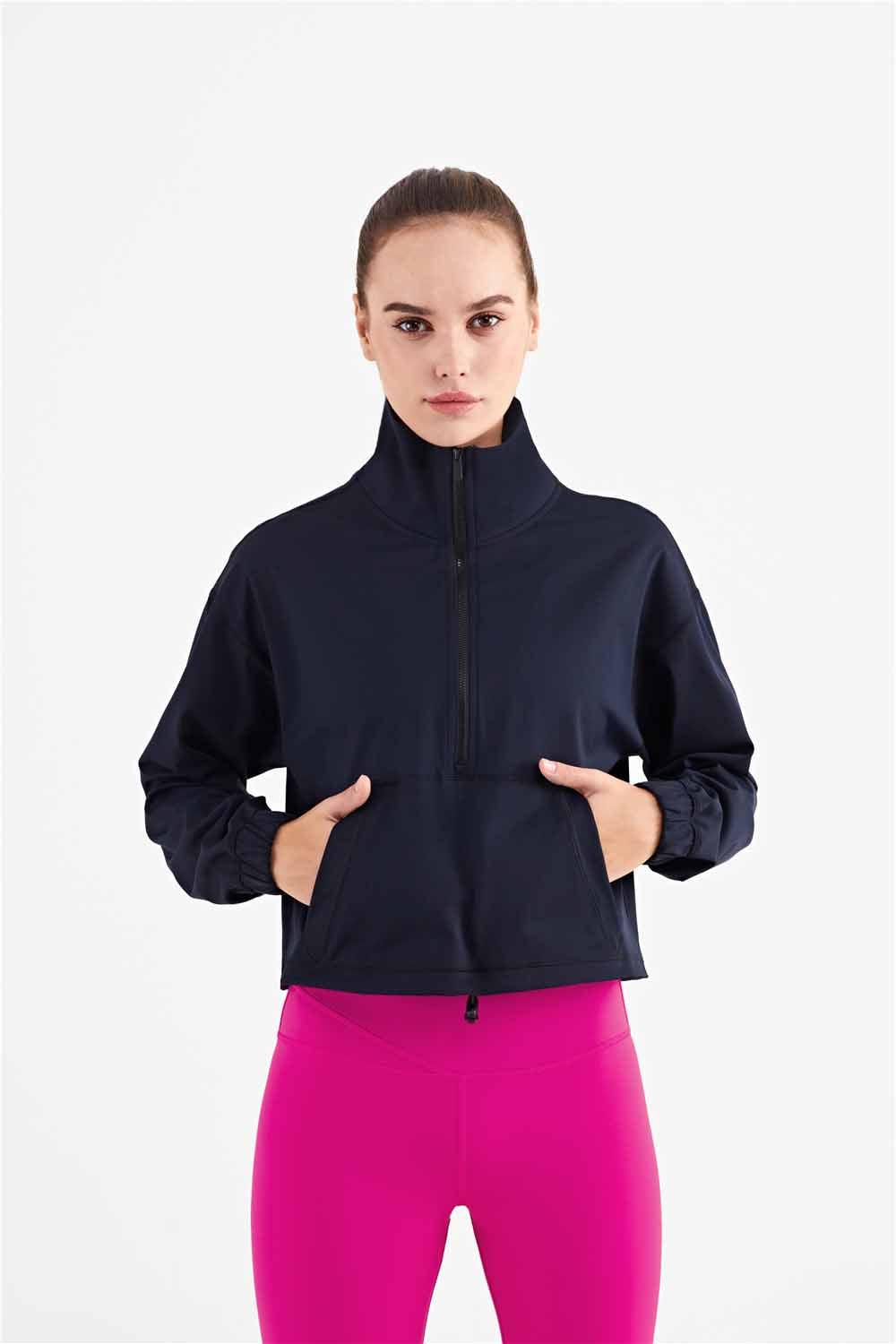 WT1426- Standing collar windproof yoga coat women's new medium strength yoga wear top zipper leisure sports fitness wear