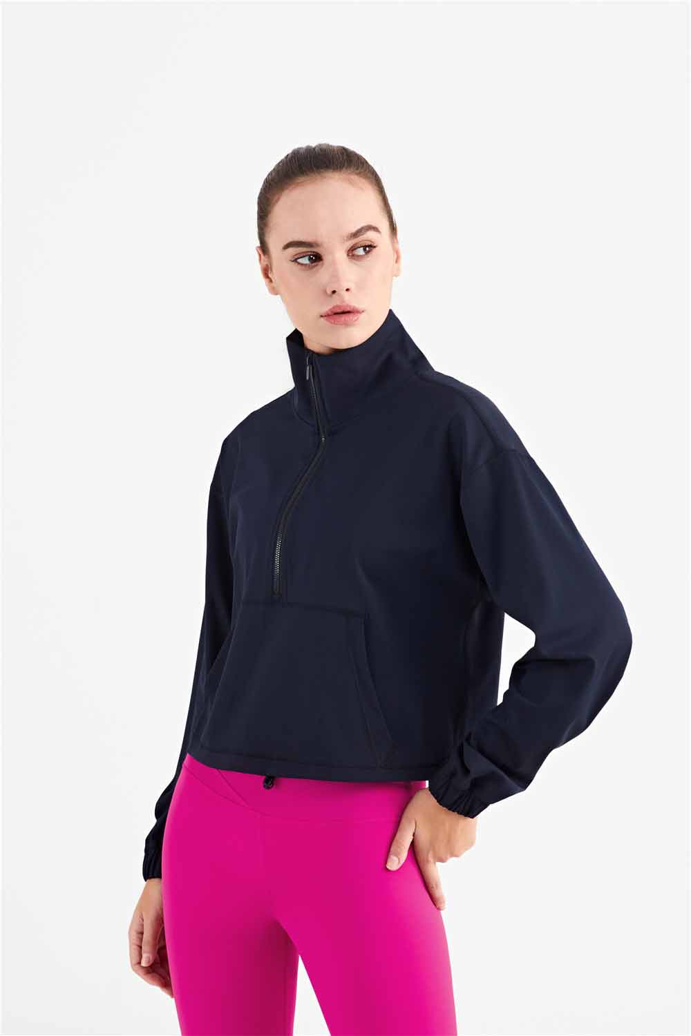 WT1426- Standing collar windproof yoga coat women's new medium strength yoga wear top zipper leisure sports fitness wear