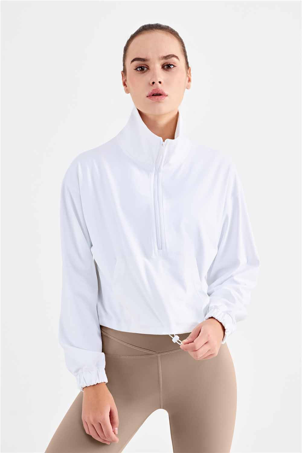 WT1426- Standing collar windproof yoga coat women's new medium strength yoga wear top zipper leisure sports fitness wear