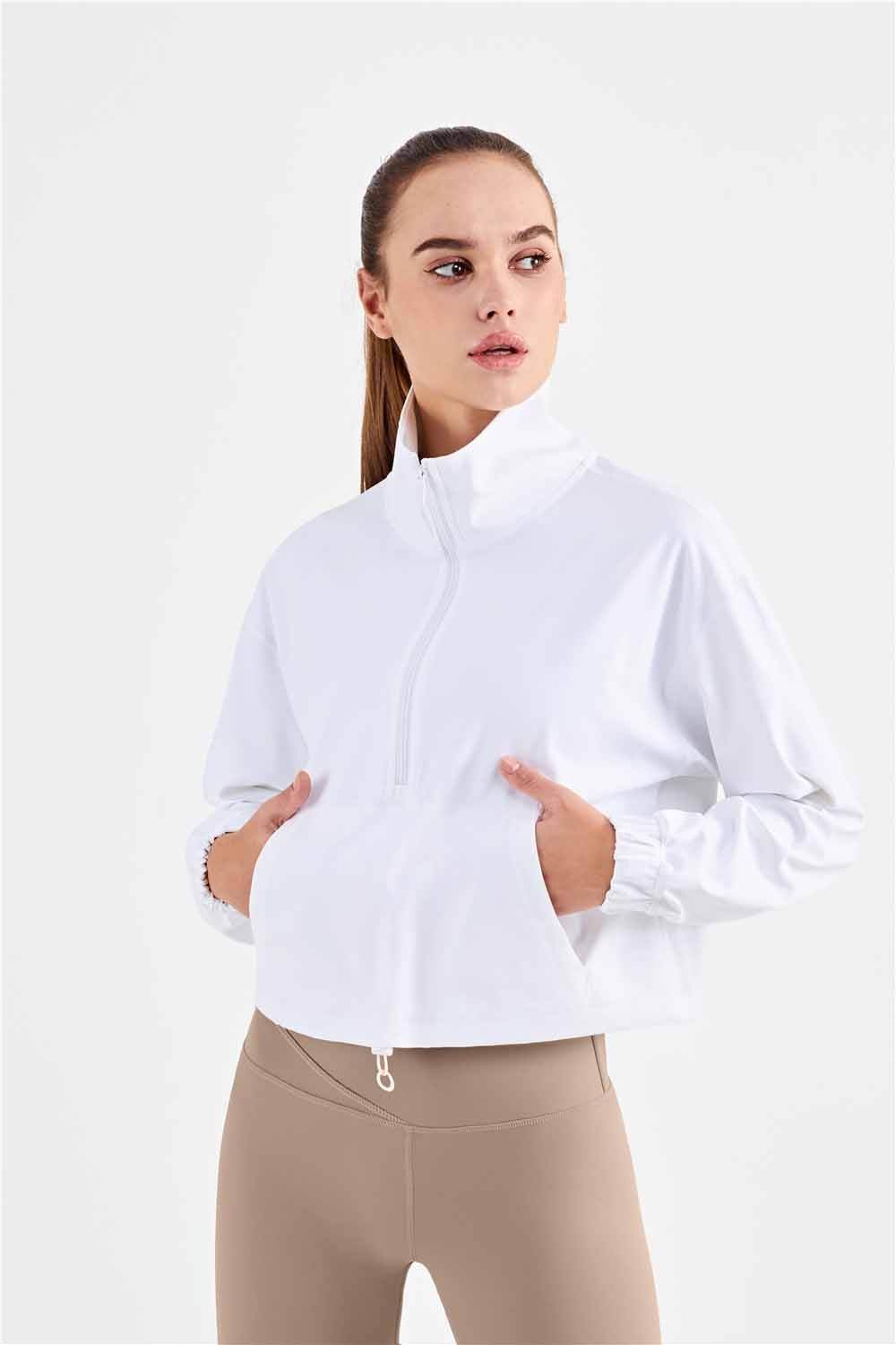 WT1426- Standing collar windproof yoga coat women's new medium strength yoga wear top zipper leisure sports fitness wear