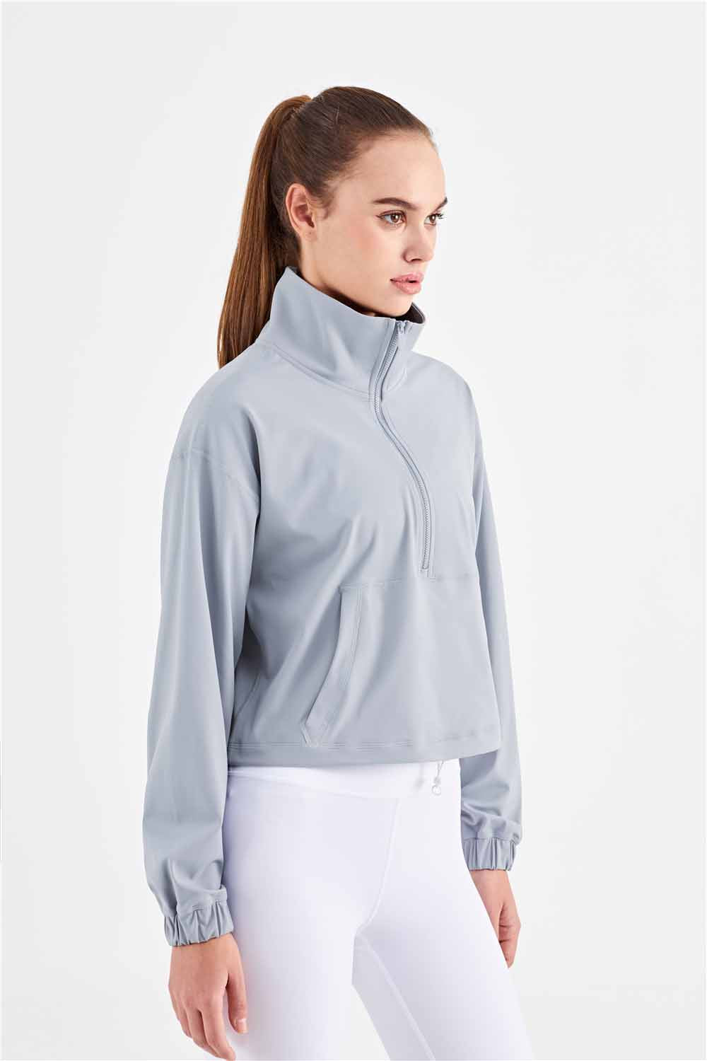 WT1426- Standing collar windproof yoga coat women's new medium strength yoga wear top zipper leisure sports fitness wear