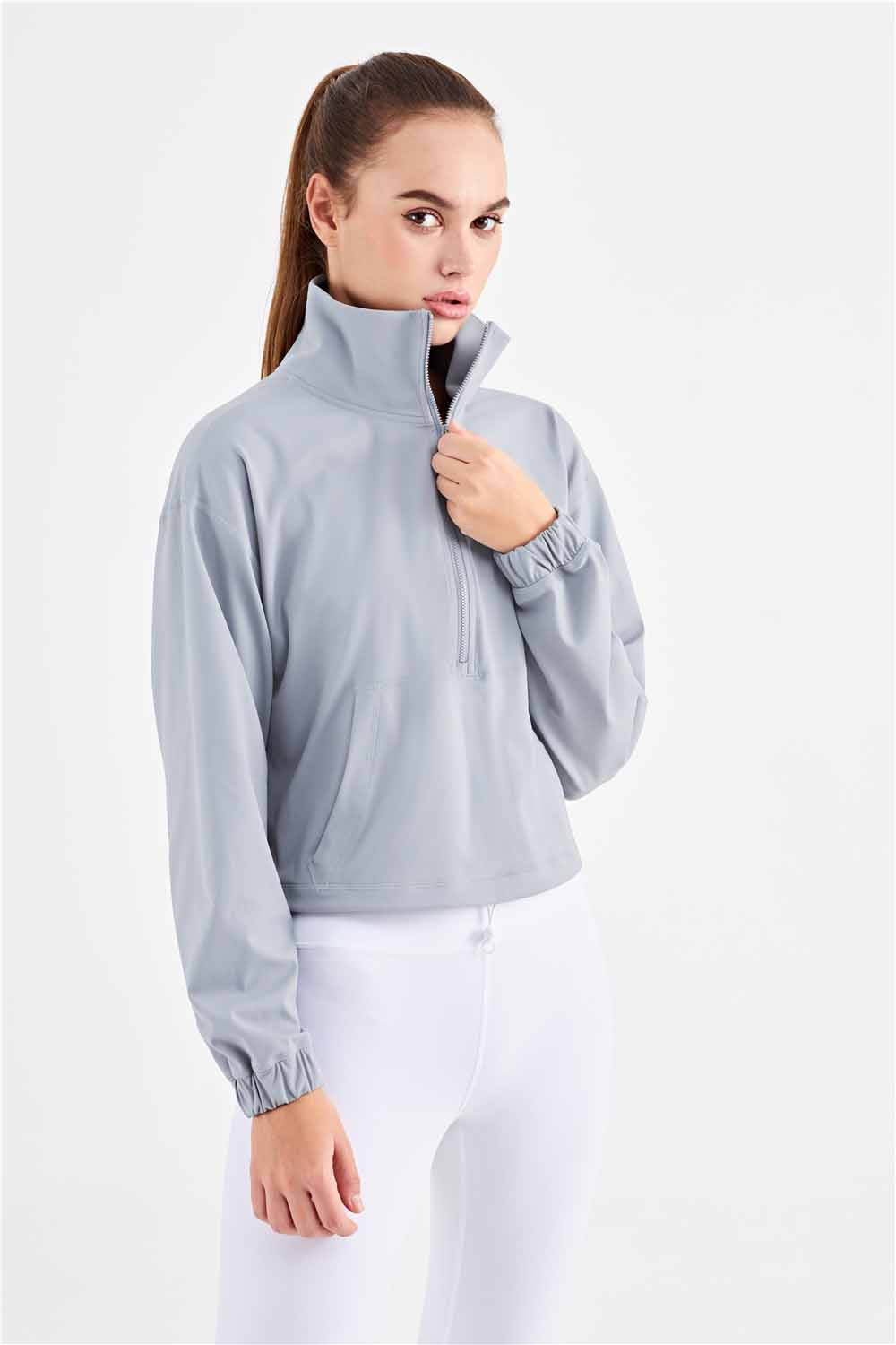WT1426- Standing collar windproof yoga coat women's new medium strength yoga wear top zipper leisure sports fitness wear