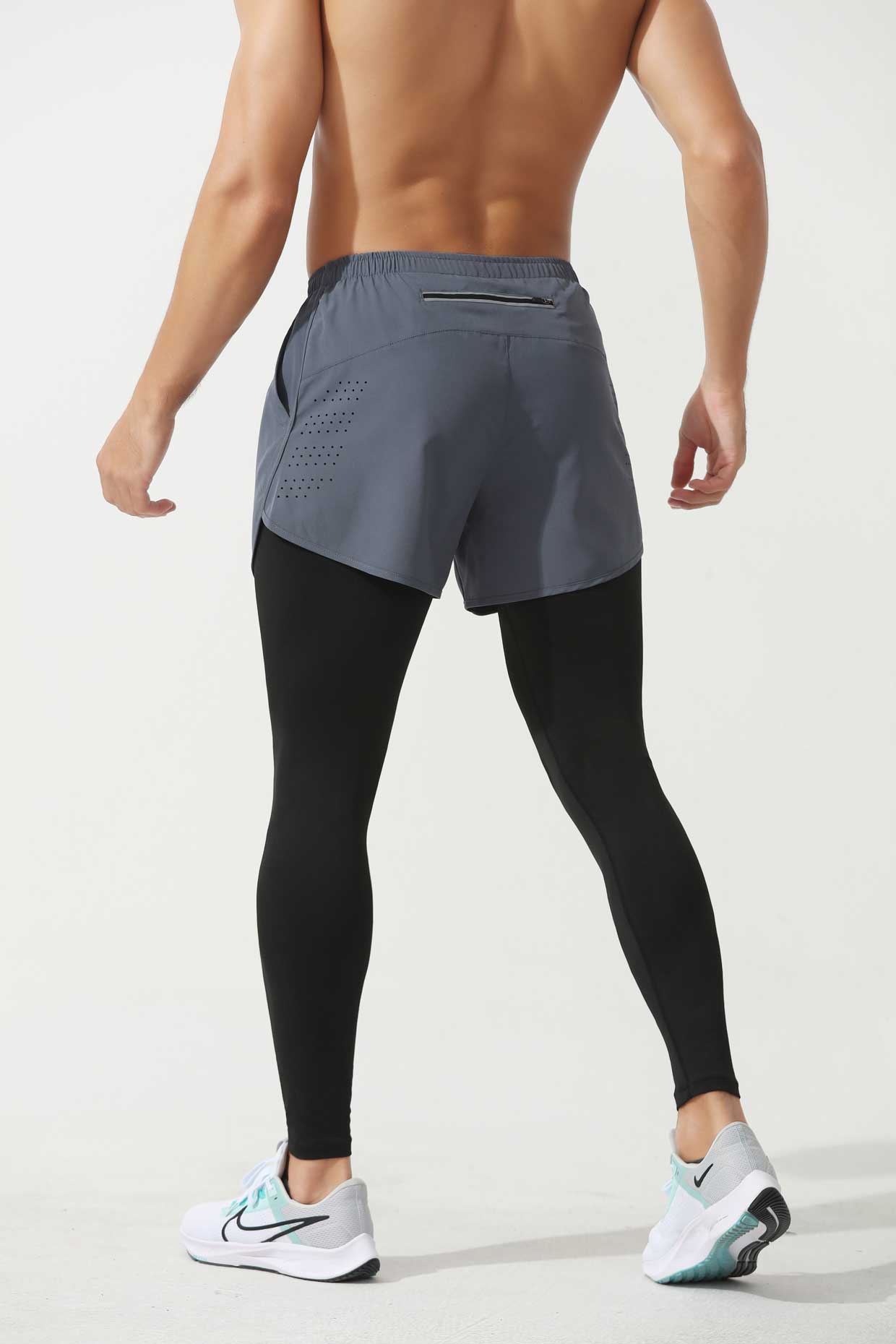 HRYTE60001- Europe and the United States cross-border fitness pants elastic running quick dry pants basketball training pants fake two pairs of tight sweatpants men