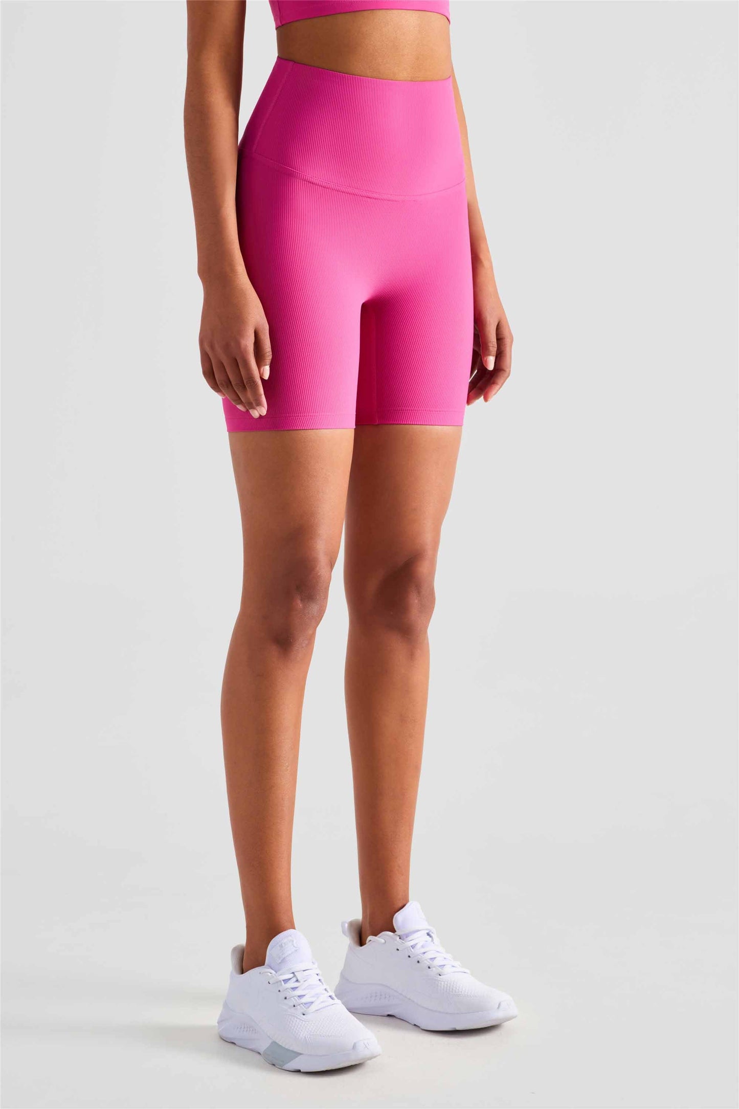 WK1452-RIB rib summer five-point cycling pants Women's high-waisted slimming fitness yoga pants anti-roll peach kidney sports pants