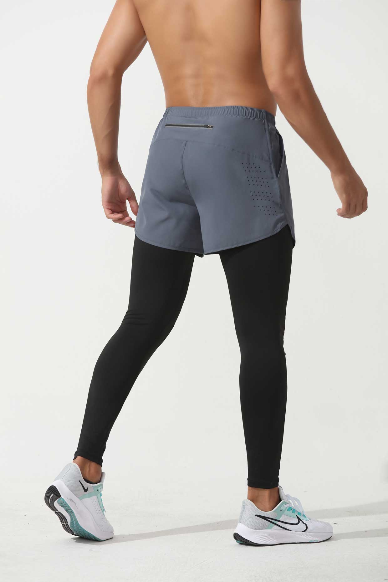HRYTE60001- Europe and the United States cross-border fitness pants elastic running quick dry pants basketball training pants fake two pairs of tight sweatpants men