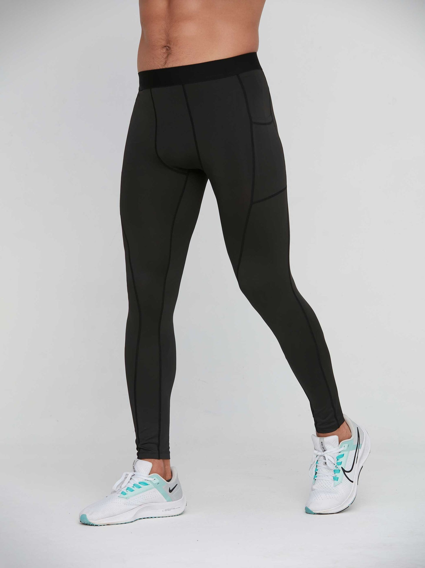 HRYTG1005-Men's leggings Fitness running training pants Cross-border breathable quick-drying stretch side pocket leggings