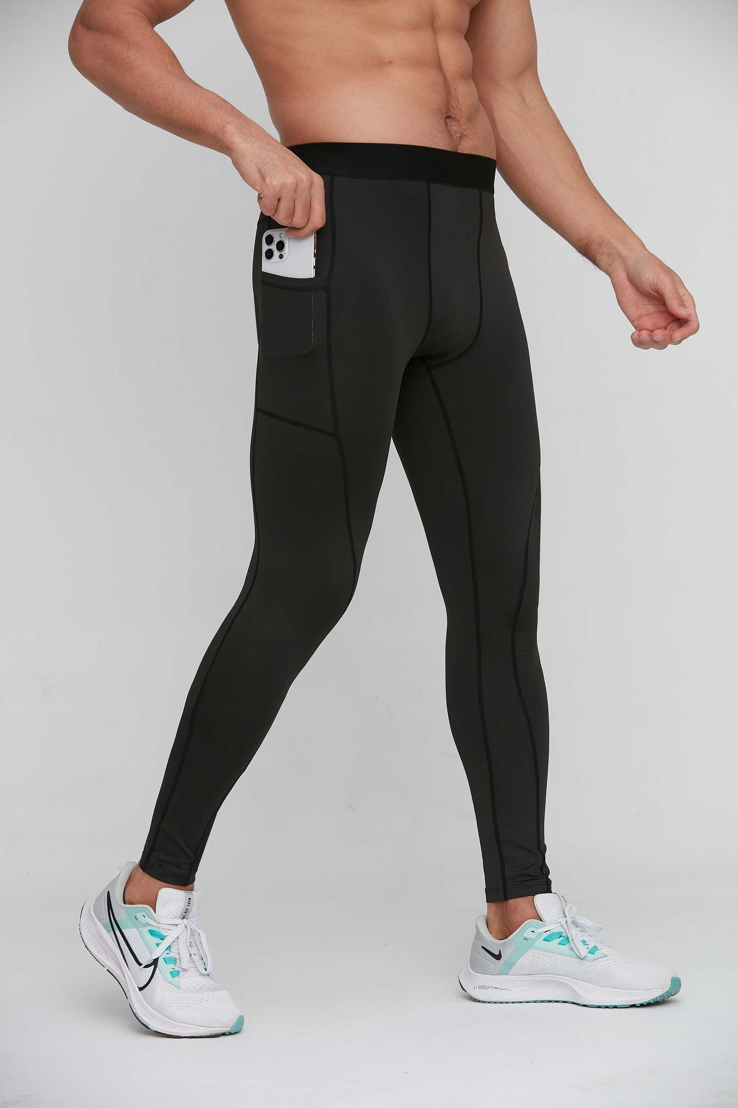 HRYTG1005-Men's leggings Fitness running training pants Cross-border breathable quick-drying stretch side pocket leggings