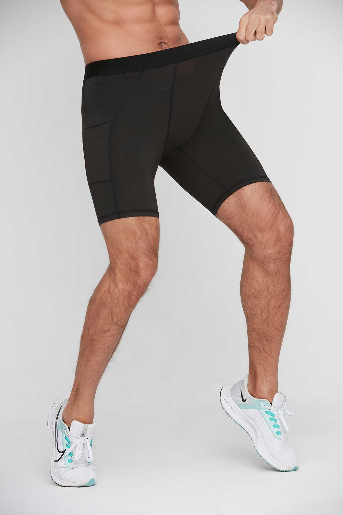 HRG1011-Men's tight-fitting sports capri pants, basketball training base layer fitness shorts, quick-drying shorts with pockets.