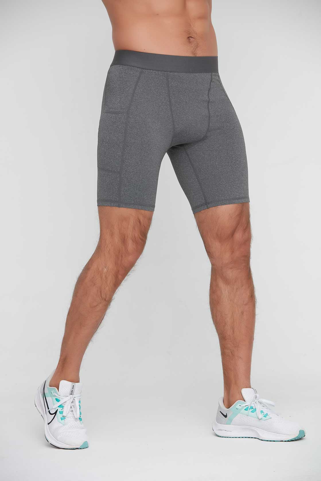 HRG1011-Men's tight-fitting sports capri pants, basketball training base layer fitness shorts, quick-drying shorts with pockets.