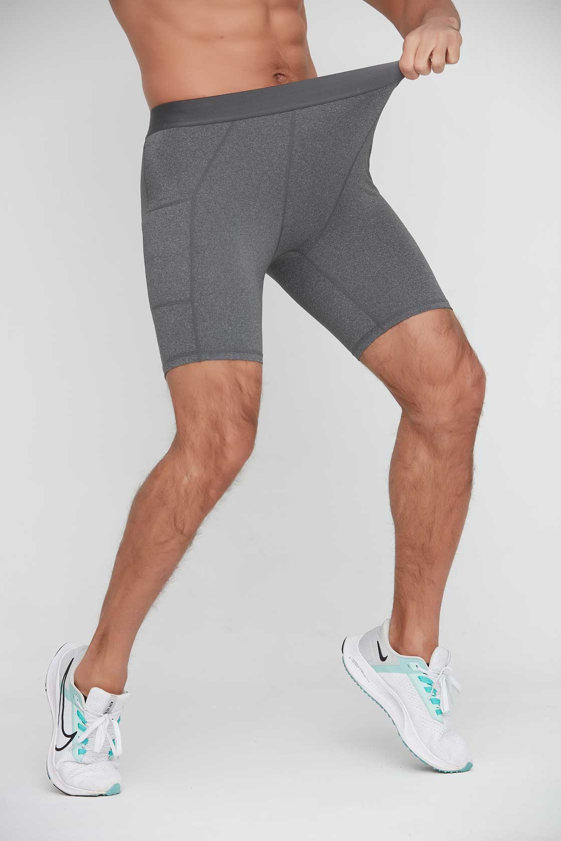 HRG1011-Men's tight-fitting sports capri pants, basketball training base layer fitness shorts, quick-drying shorts with pockets.