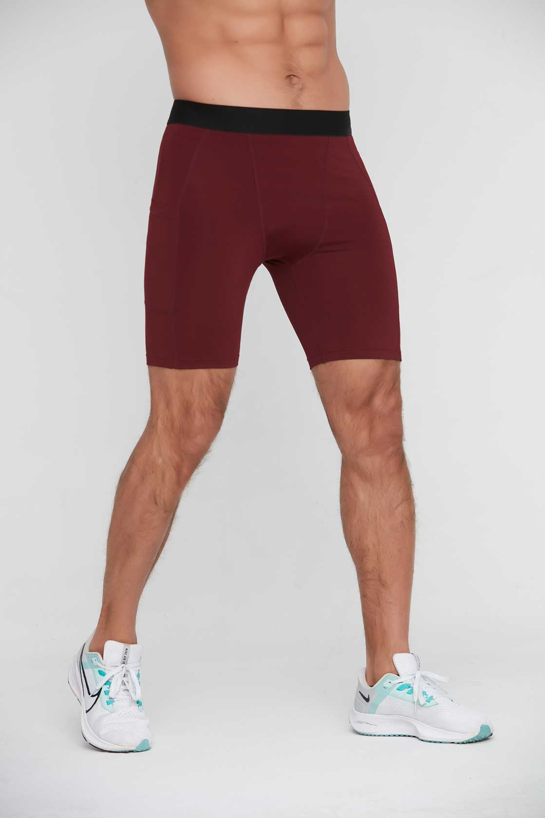 HRG1011-Men's tight-fitting sports capri pants, basketball training base layer fitness shorts, quick-drying shorts with pockets.