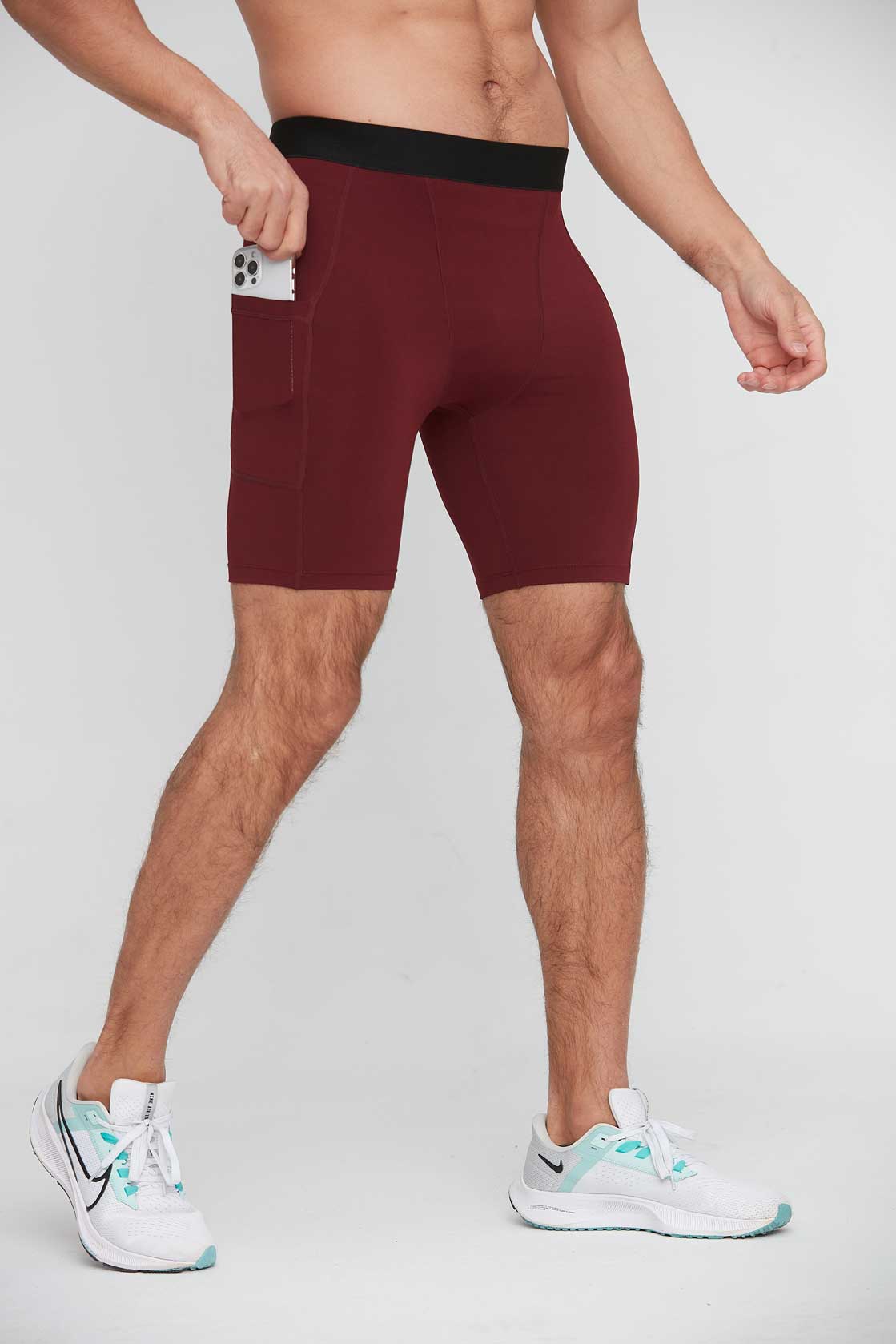 HRG1011-Men's tight-fitting sports capri pants, basketball training base layer fitness shorts, quick-drying shorts with pockets.
