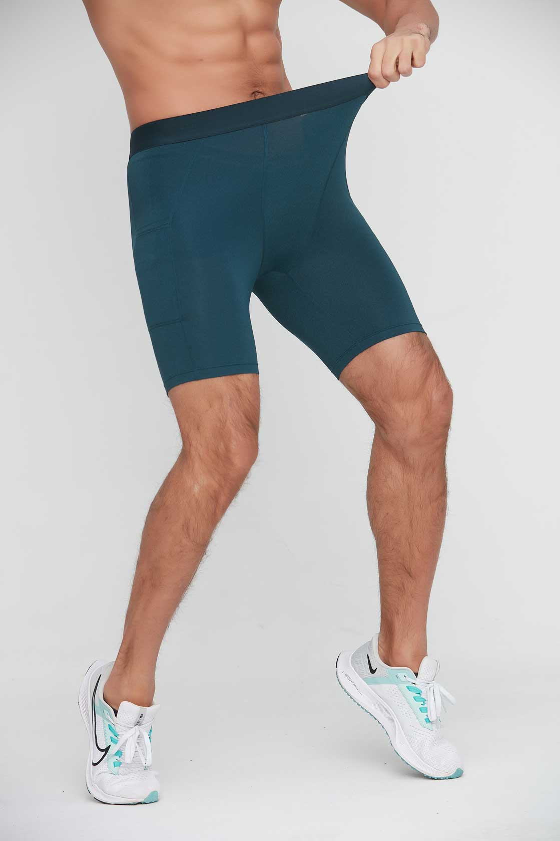 HRG1011-Men's tight-fitting sports capri pants, basketball training base layer fitness shorts, quick-drying shorts with pockets.