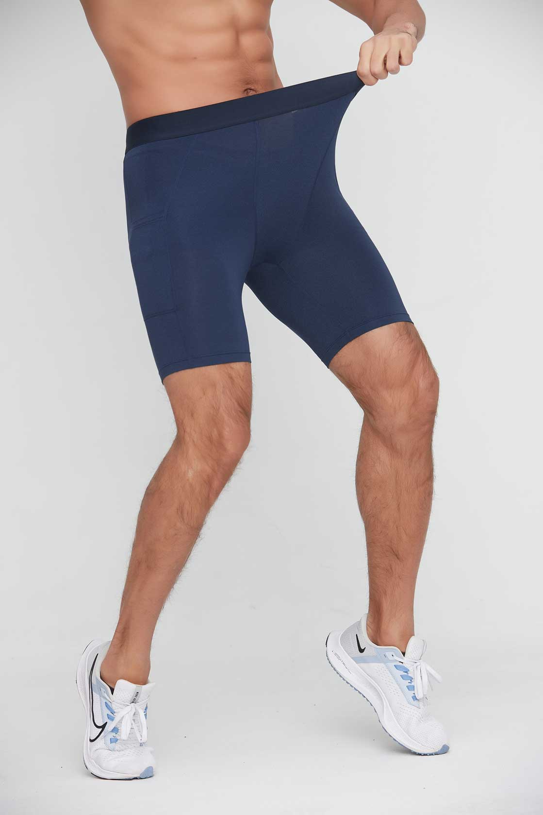 HRG1011-Men's tight-fitting sports capri pants, basketball training base layer fitness shorts, quick-drying shorts with pockets.
