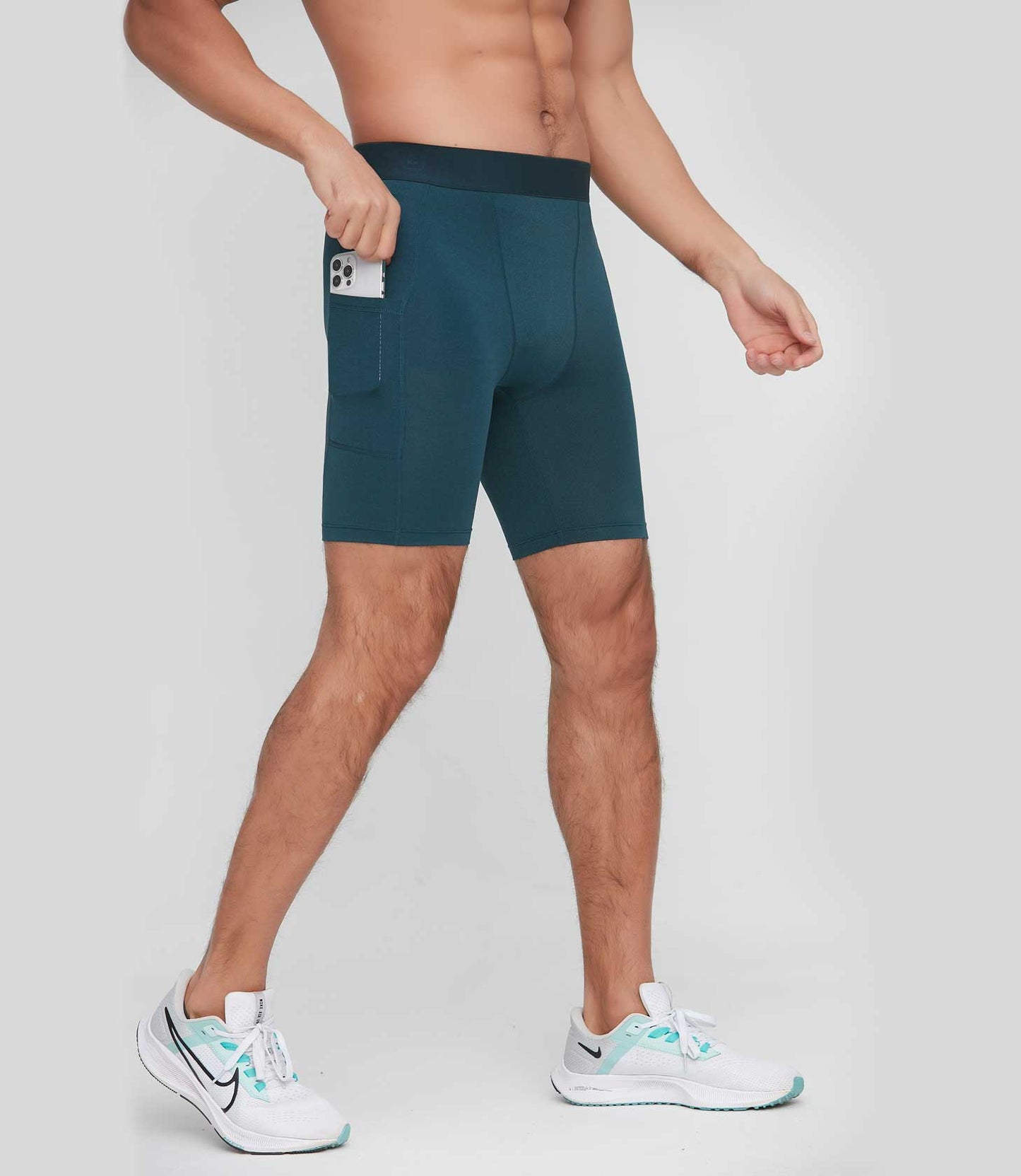 HRG1011-Men's tight-fitting sports capri pants, basketball training base layer fitness shorts, quick-drying shorts with pockets.
