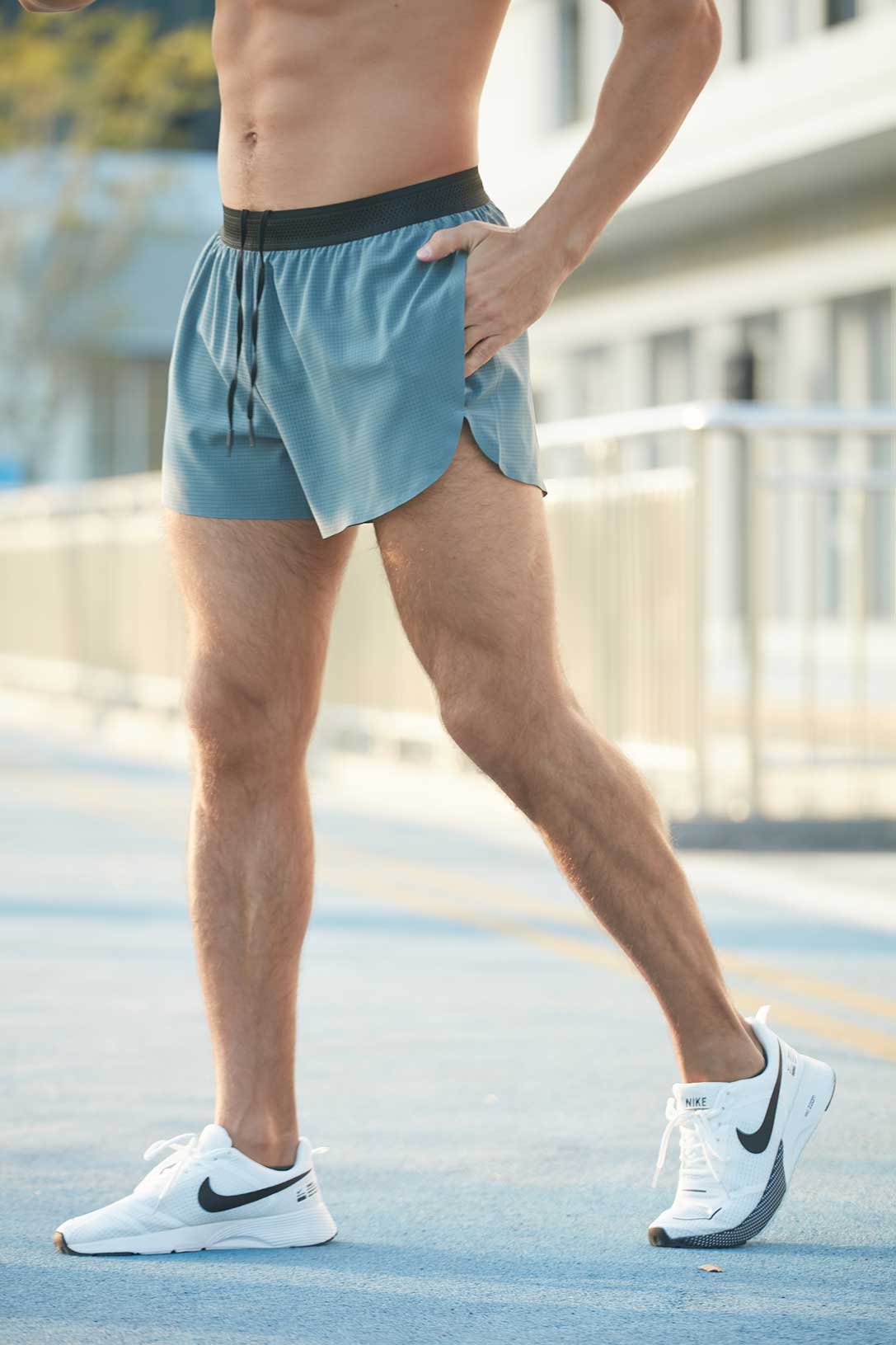 HRDK80025-Outdoor running double-layer breathable fitness shorts for men, European and American plus size faux two-piece anti-light sports shorts, quick-drying