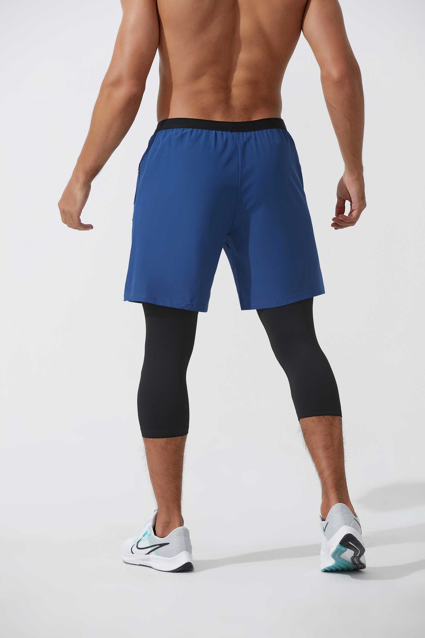 HRYTE60002-Double-layer sweatpants men fake two capri pants Running pocket fitness pants 2-in-1 basketball quick-drying tights